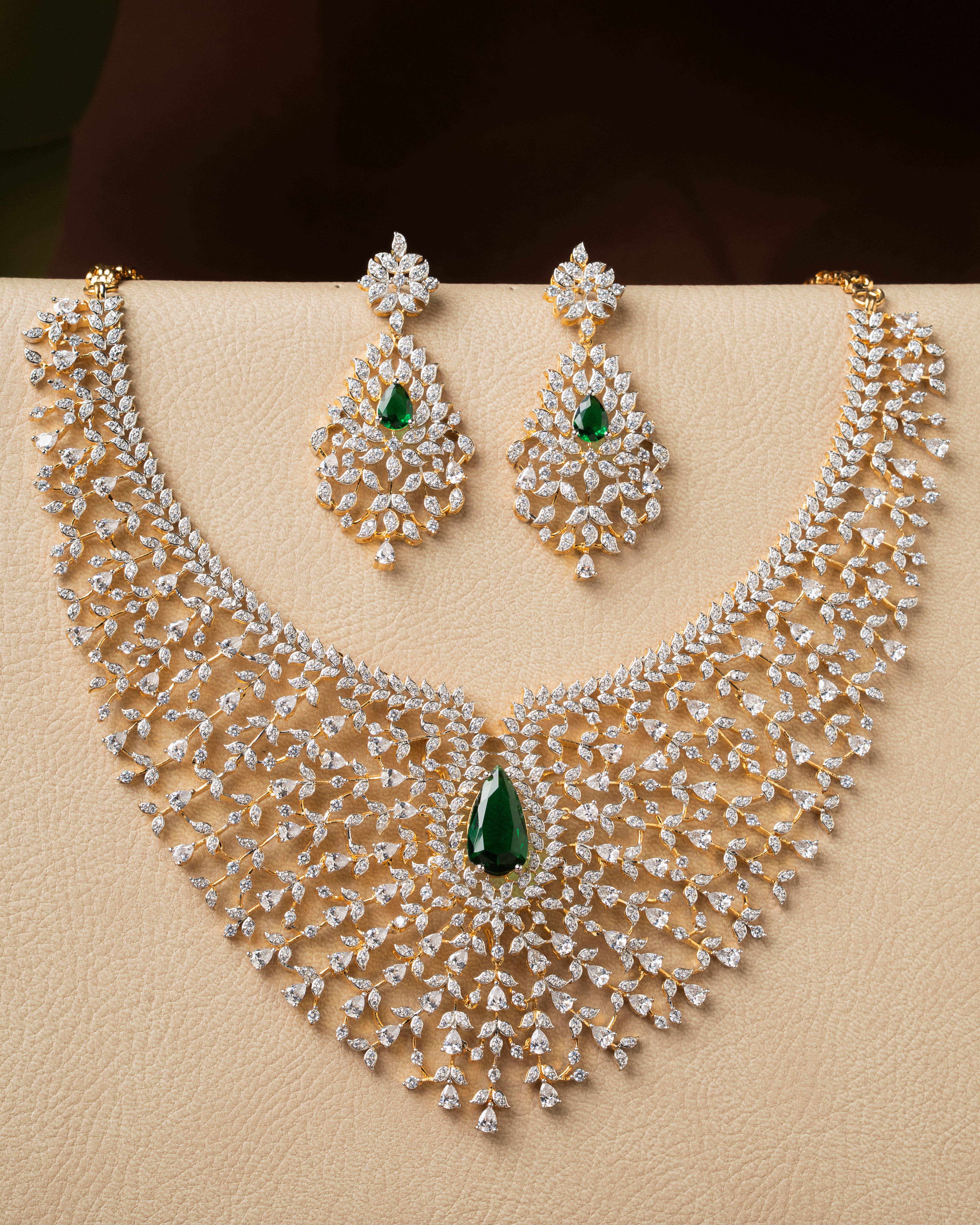 Emerald Elegance Necklace Set - American Diamond