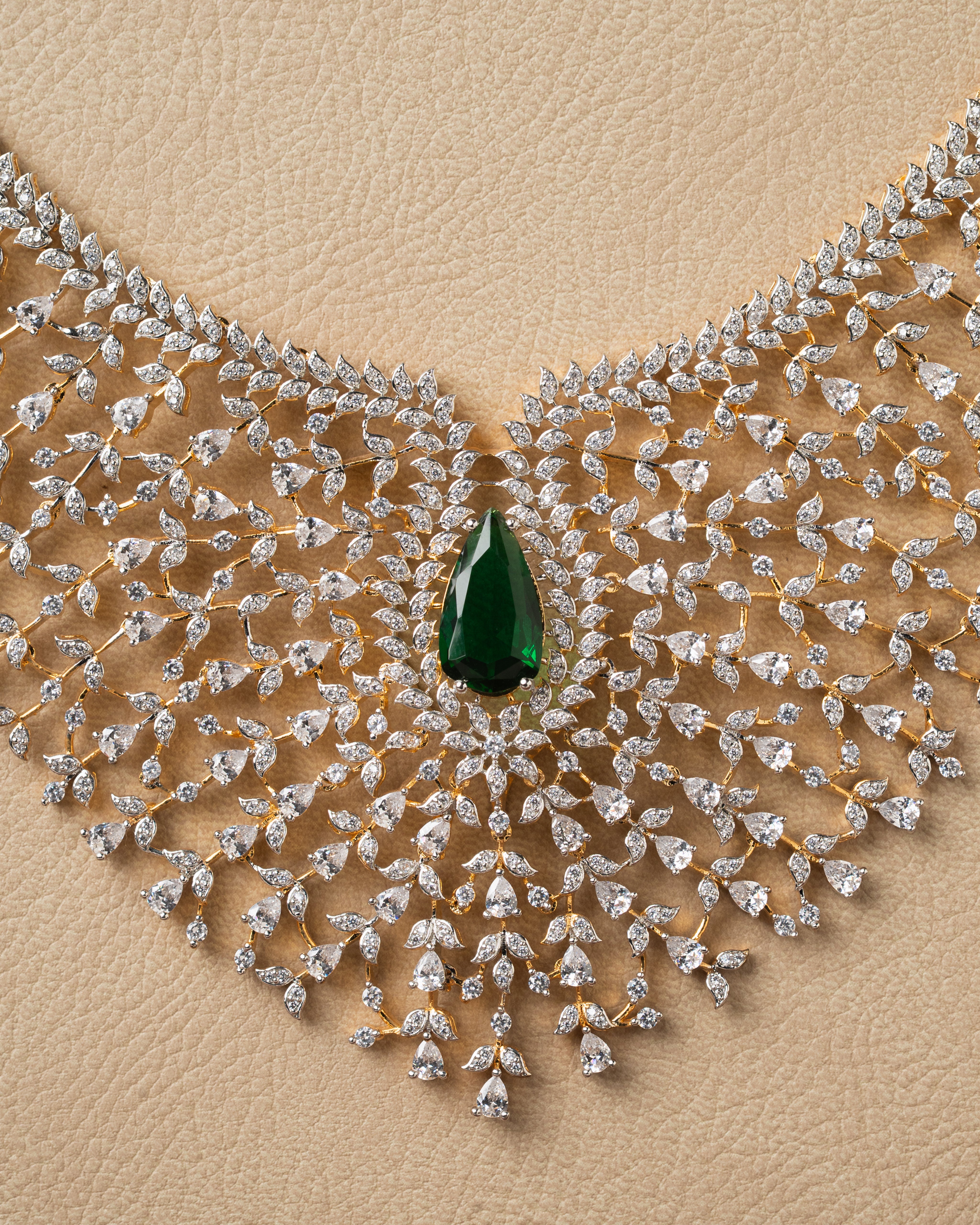 Emerald Elegance Necklace Set - American Diamond