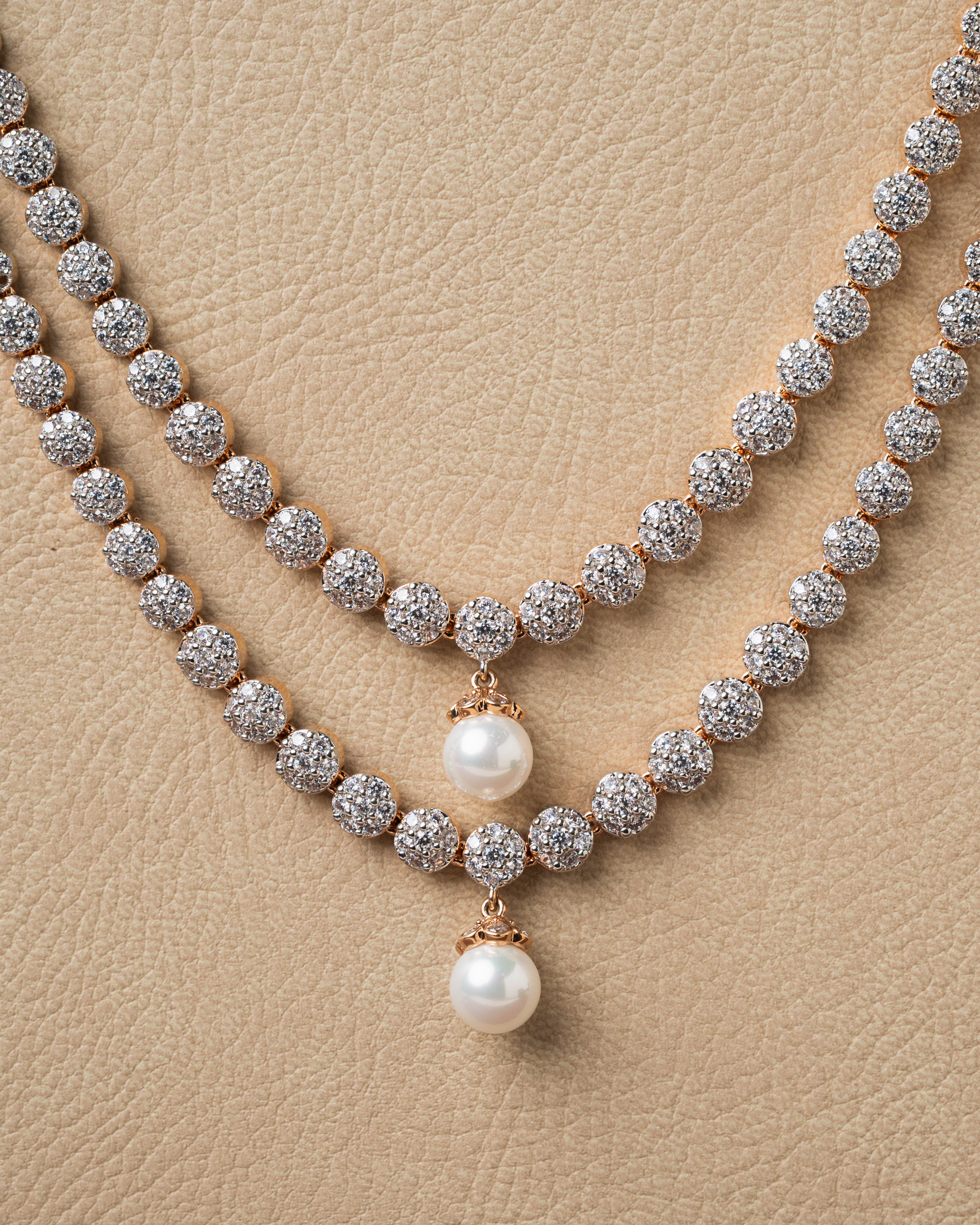 Dual Layer Pearl Zircon Necklace Set