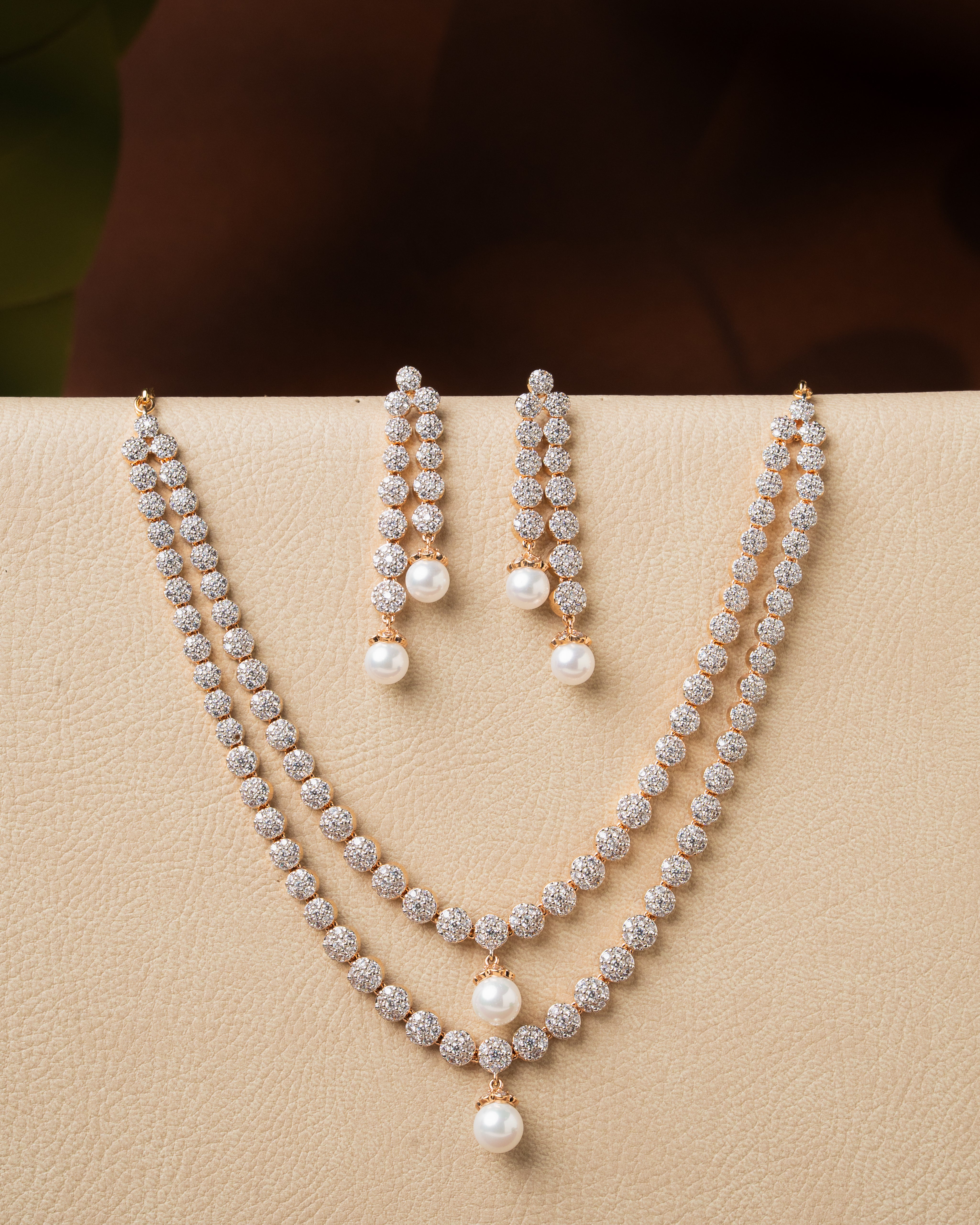 Dual Layer Pearl Zircon Necklace Set