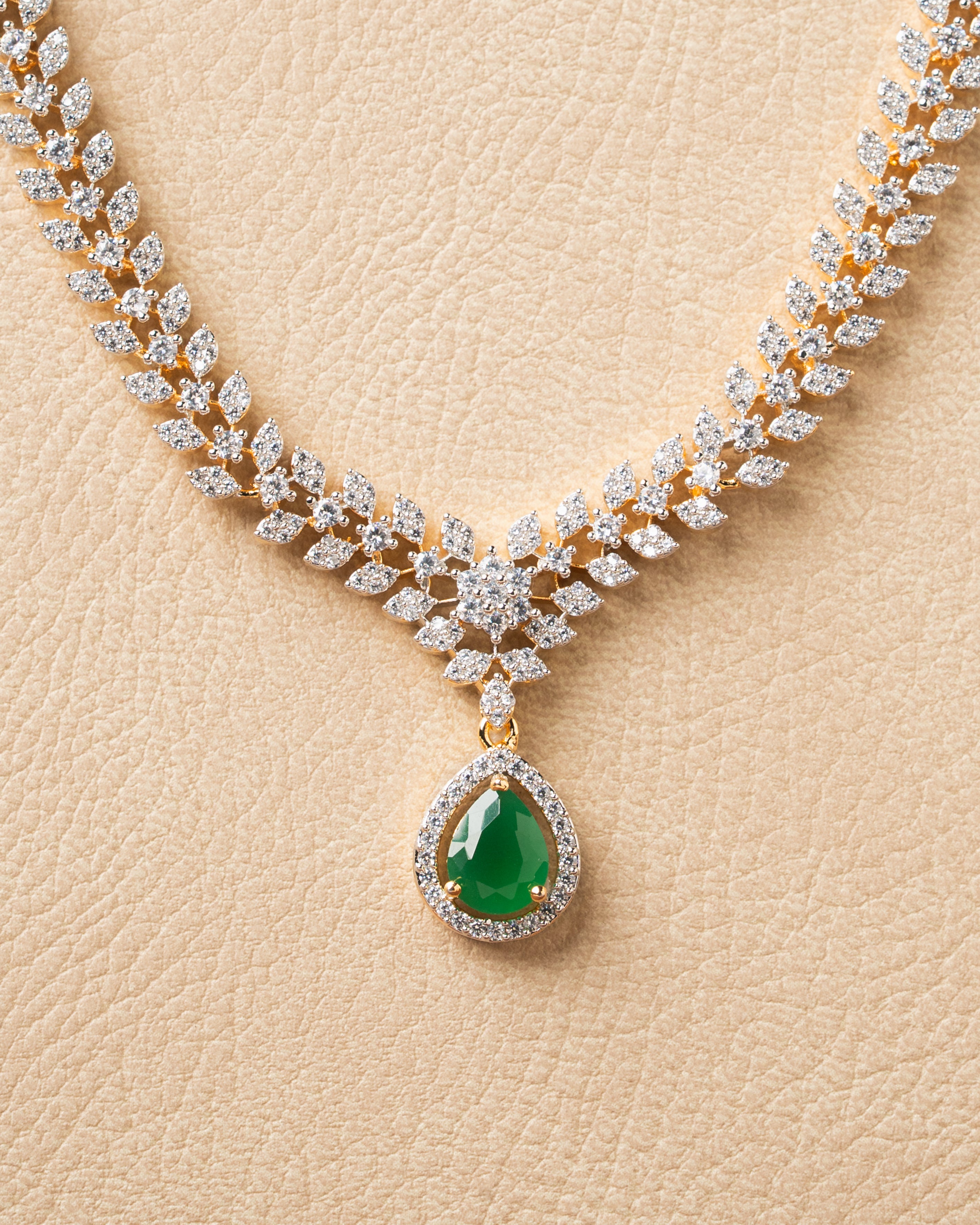 Ruby Drop Zircon Necklace Set  Two Tone Polish
