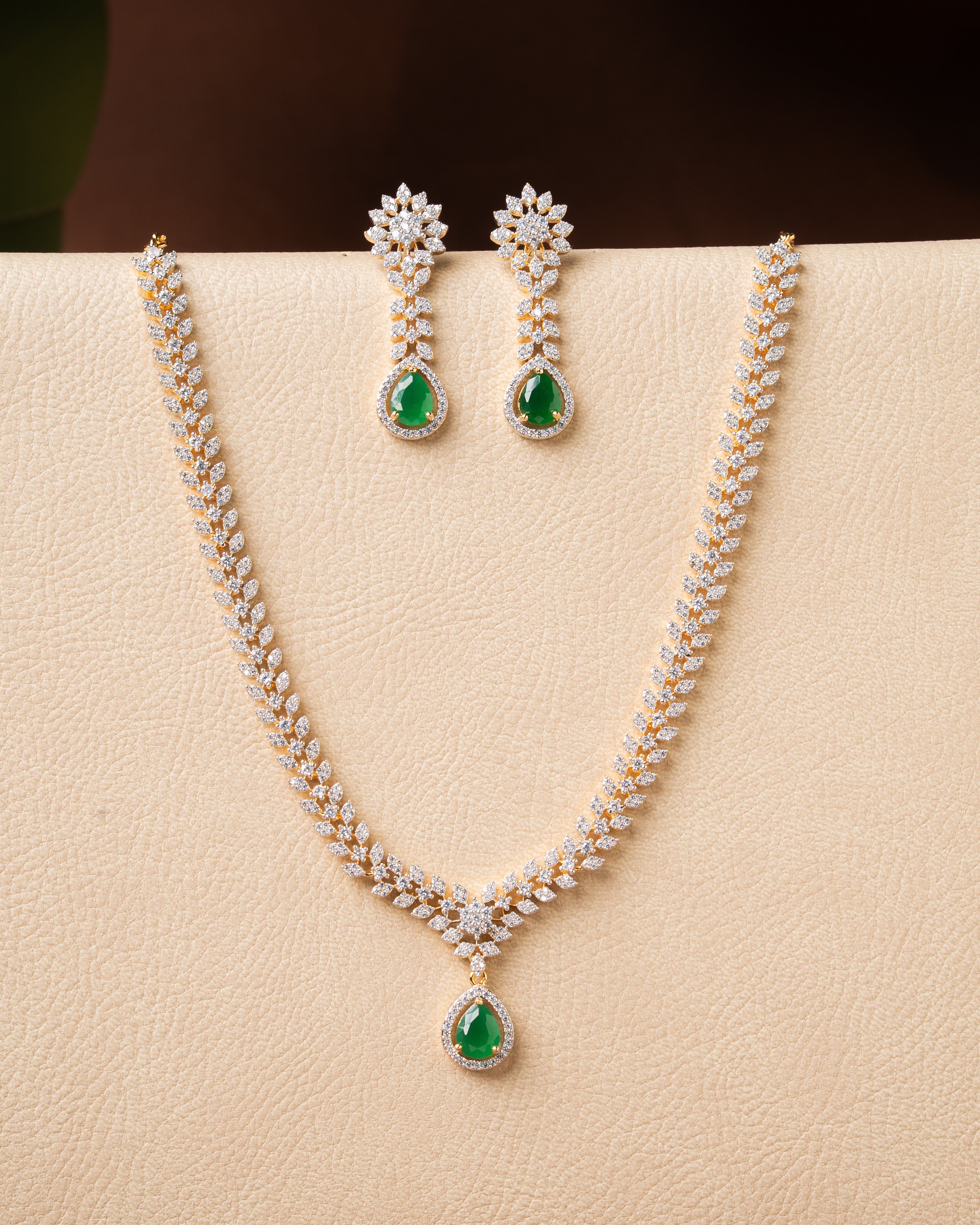 Ruby Drop Zircon Necklace Set  Two Tone Polish
