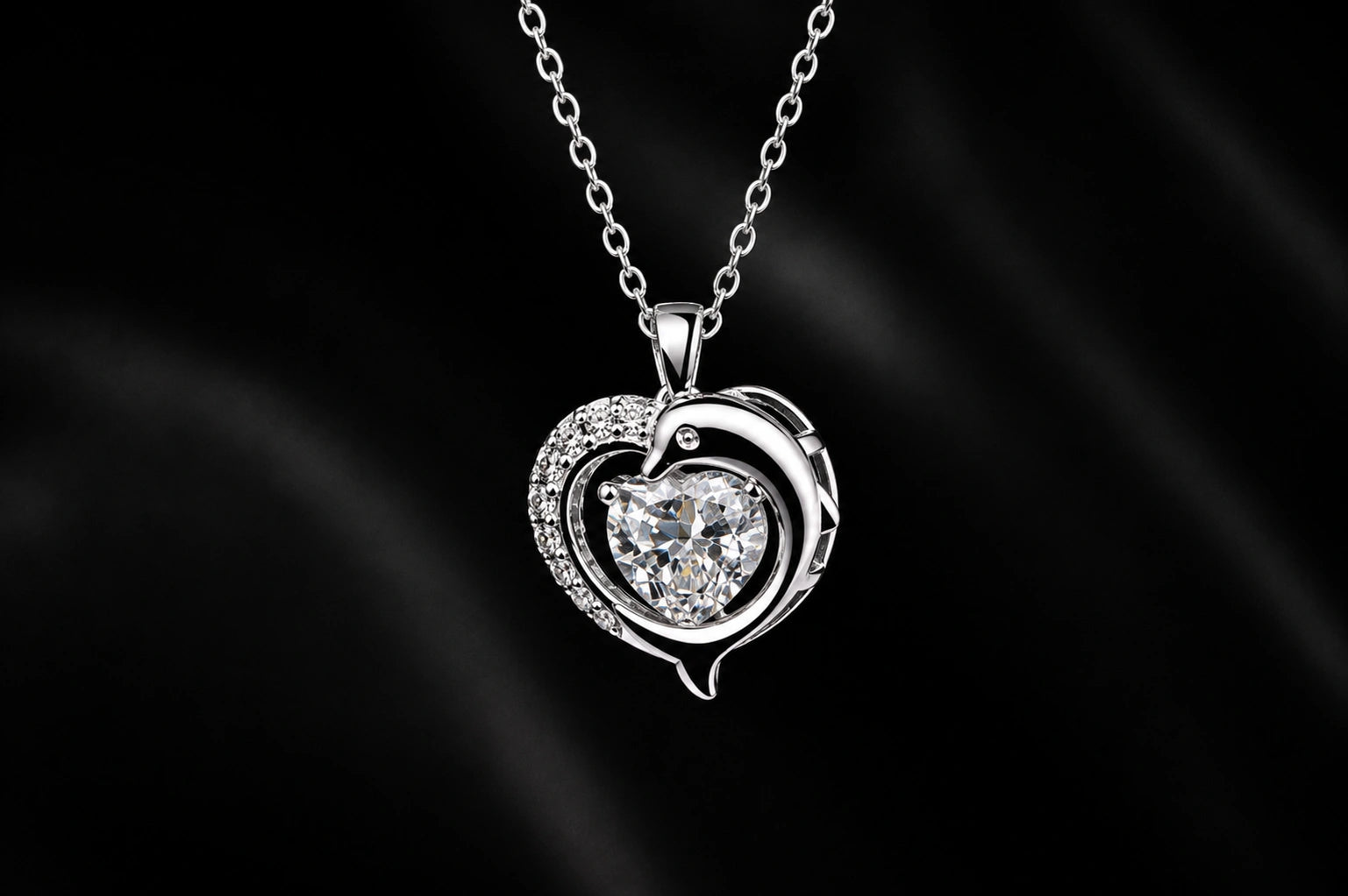 Dolphin Heart Crystal Pendant | Premium Lightweight Daily Wear | Anti-Tarnish Finish