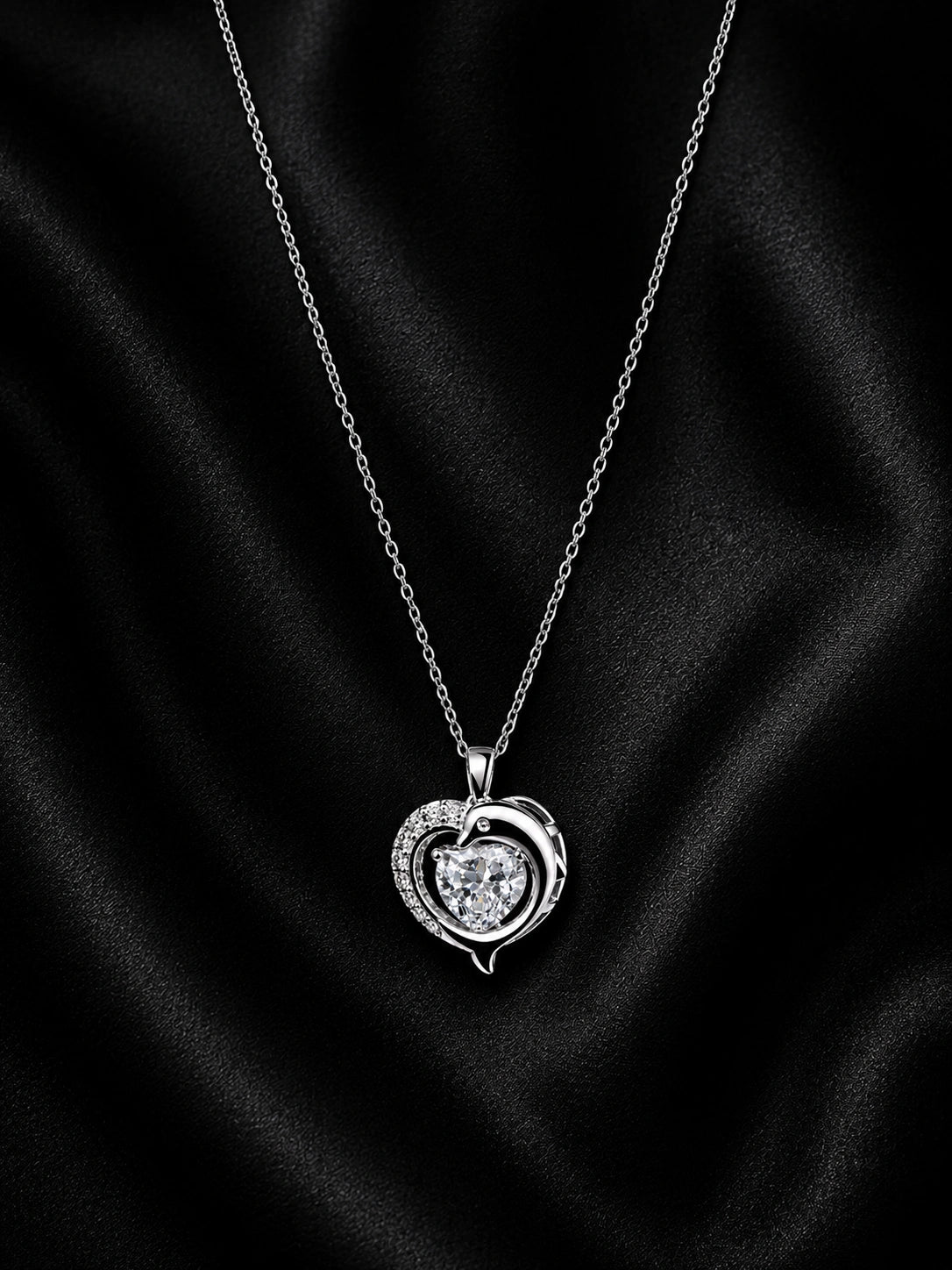 Dolphin Heart Crystal Pendant | Premium Lightweight Daily Wear | Anti-Tarnish Finish
