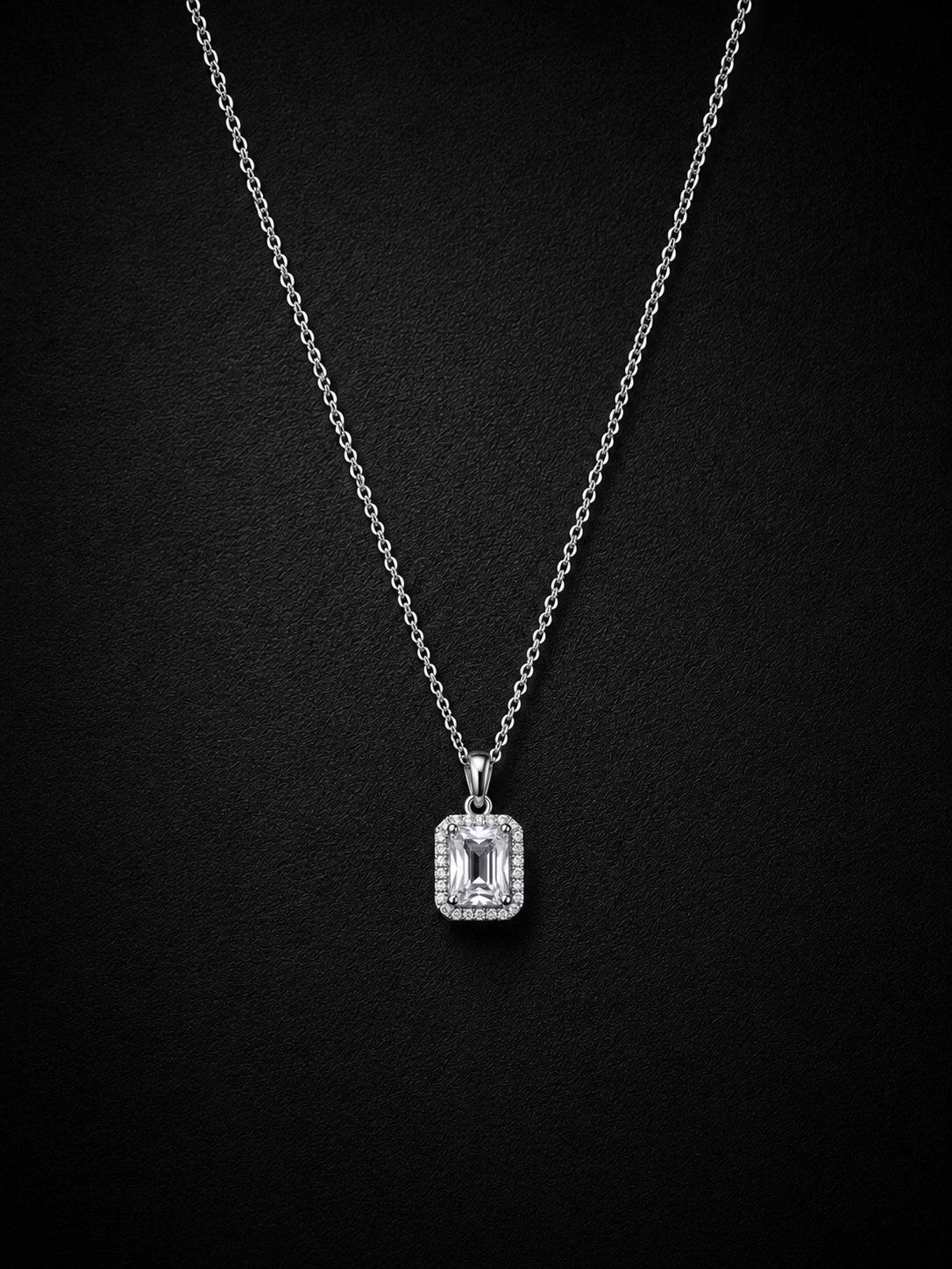 Emerald-Cut Halo Pendant | Premium Lightweight Daily Wear | Anti-Tarnish Finish
