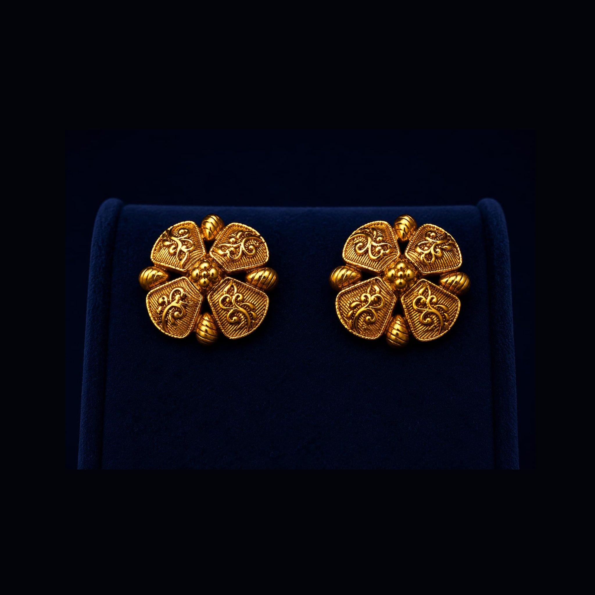 Floral Antique Gold Stud Earrings | Traditional Handcrafted Design | Timeless Ethnic Jewellery