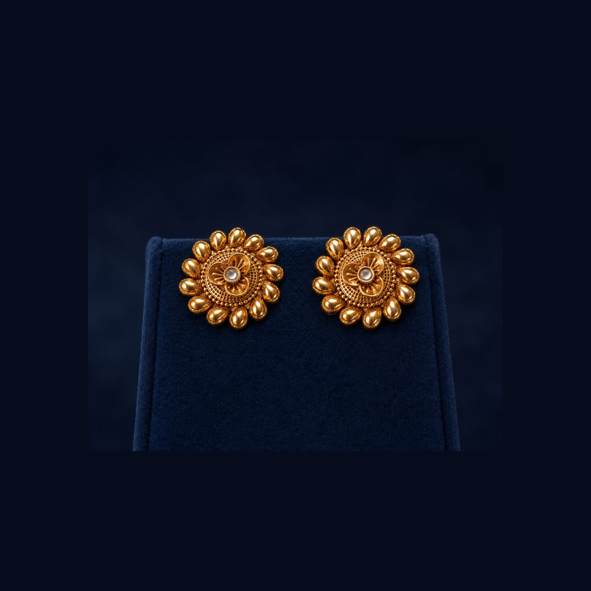 Floral Antique Gold Stud Earrings | Traditional Handcrafted Design | Classic Ethnic Jewellery