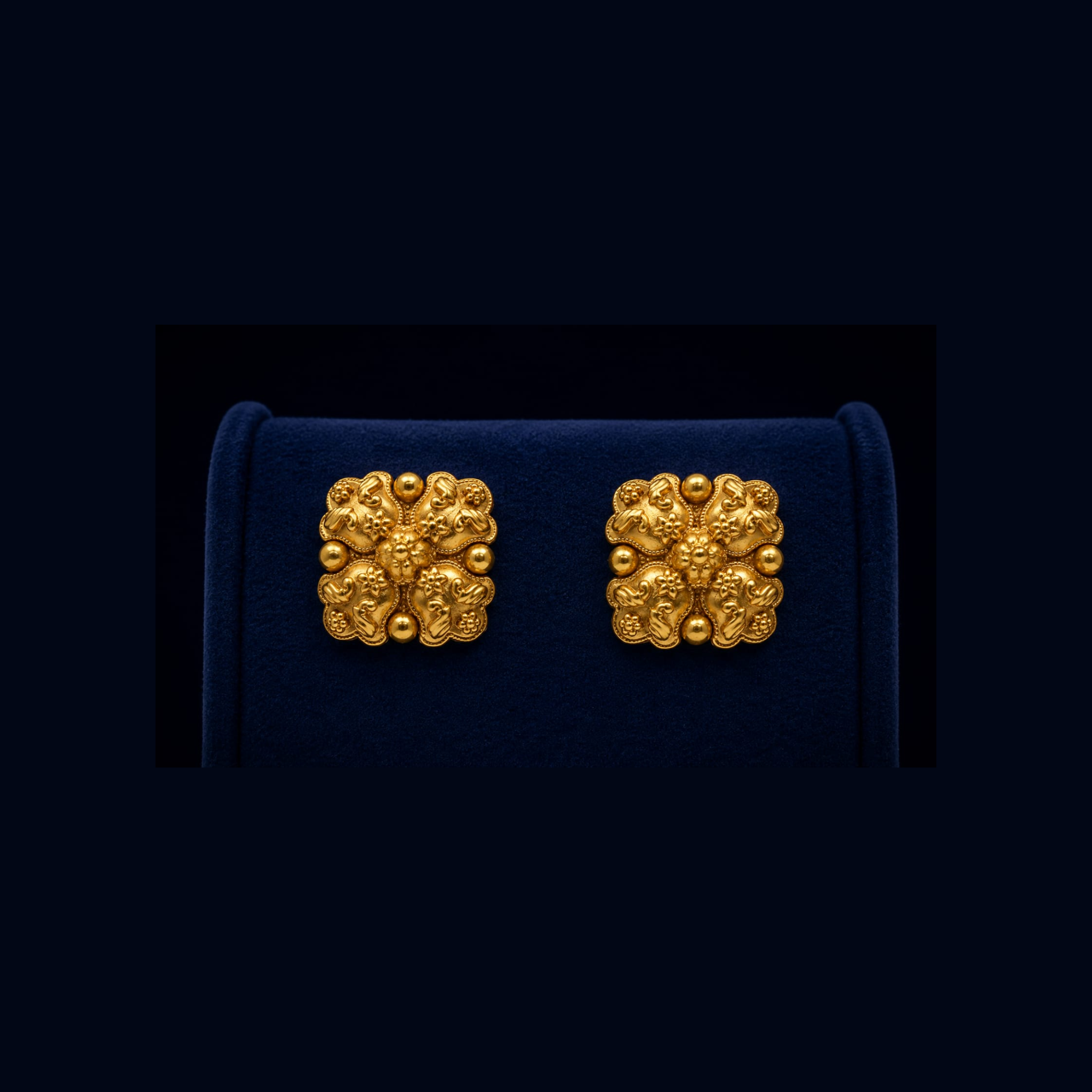 Floral Antique Gold Stud Earrings | Traditional Handcrafted Design | Heritage Ethnic Jewellery