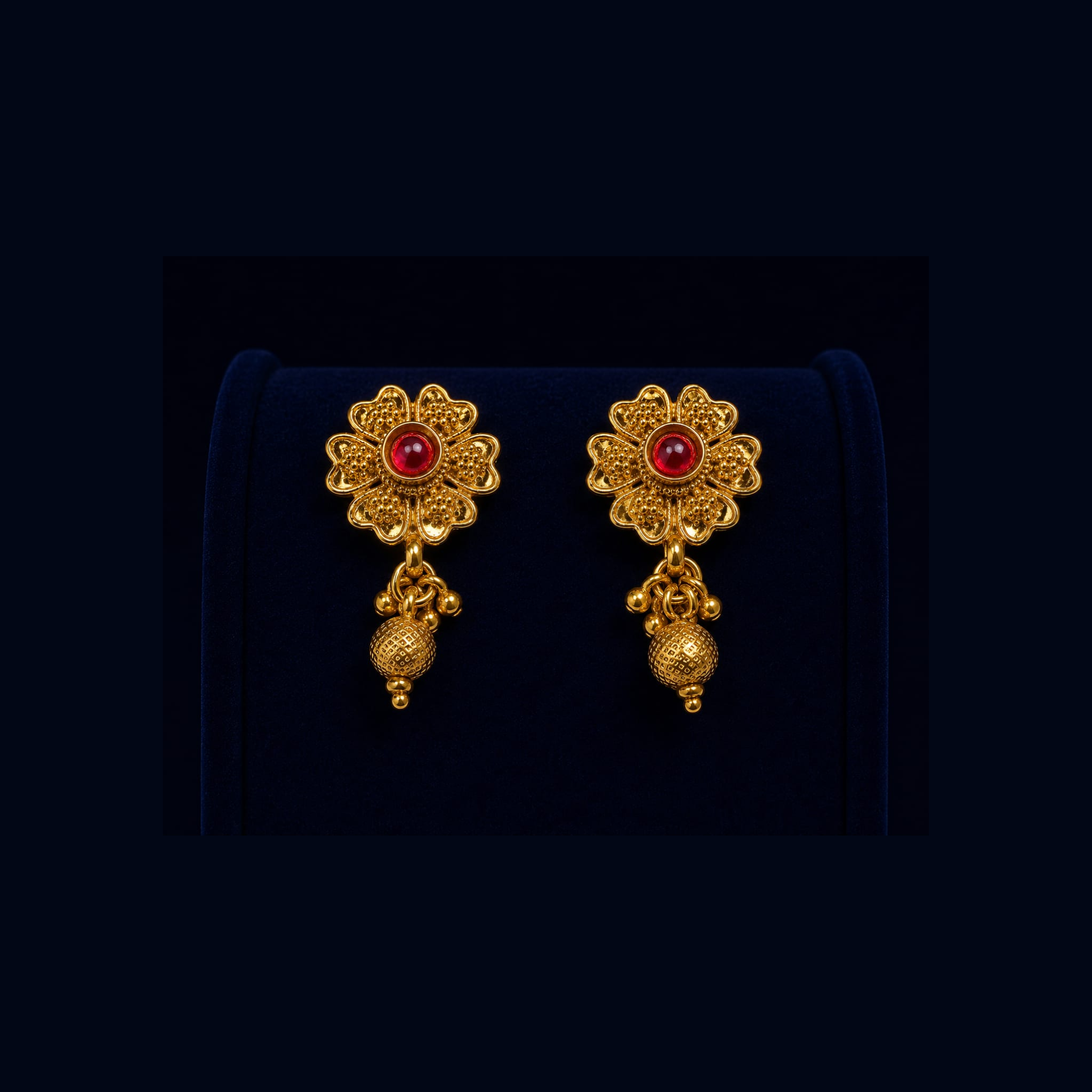 Floral Ruby Drop Earrings | Traditional Antique Gold Design | Handcrafted Ethnic Jewellery