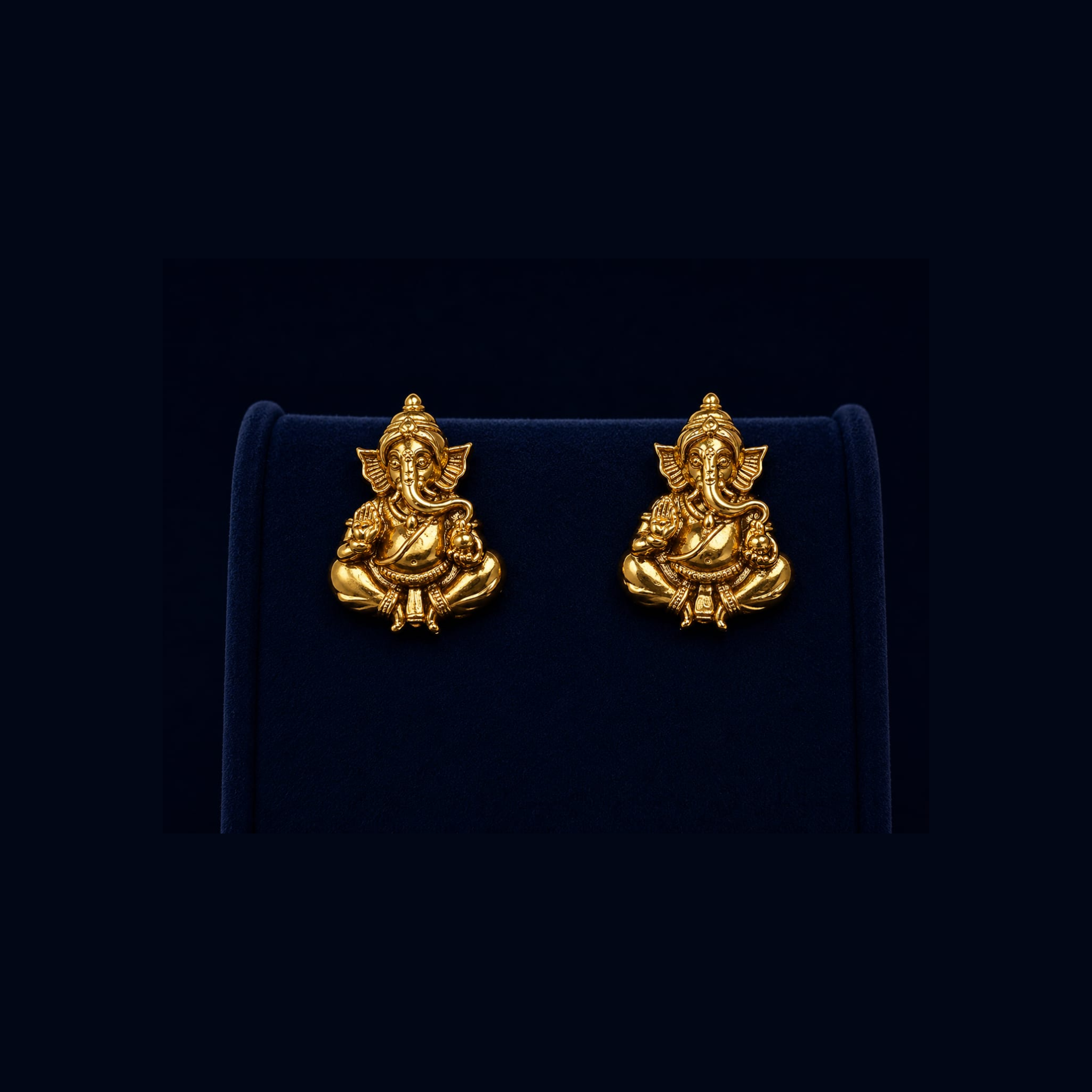 Lord Ganesha Temple Stud Earrings | Antique Gold Finish | Traditional Devotional Jewellery
