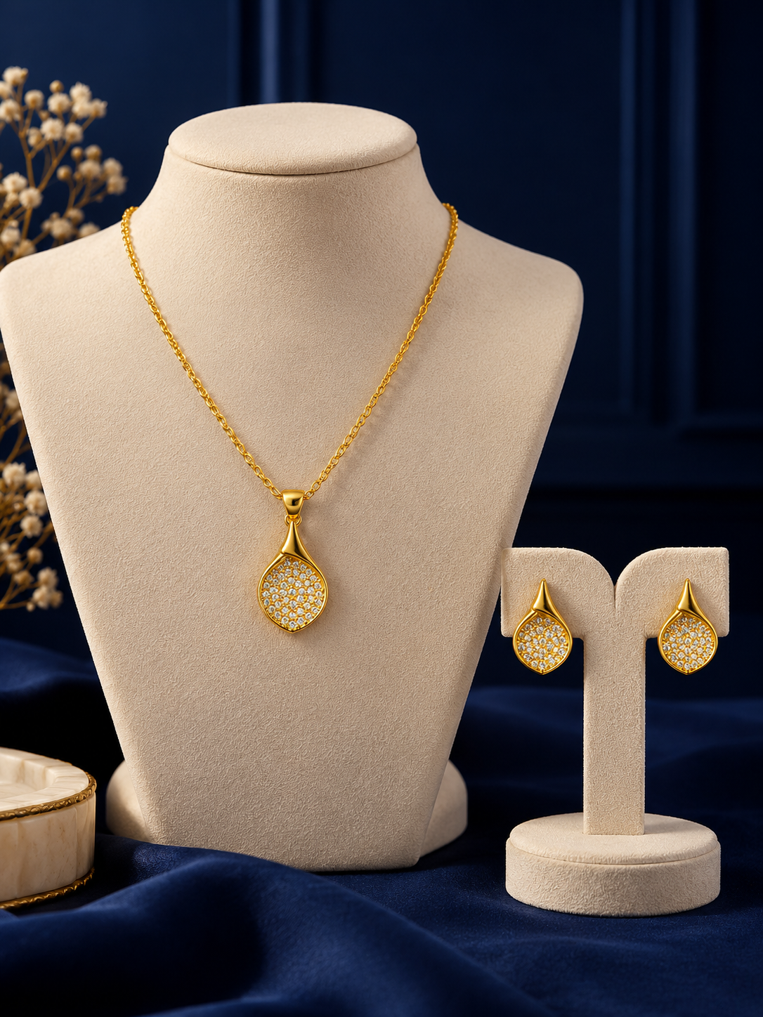 Radiant Teardrop Diamond Pendant Set