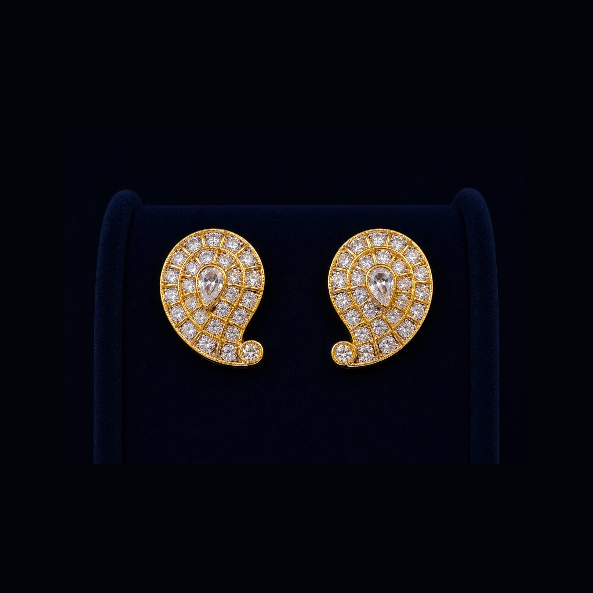 Paisley CZ Stud Earrings | Elegant Traditional Design | Premium Ethnic Jewellery