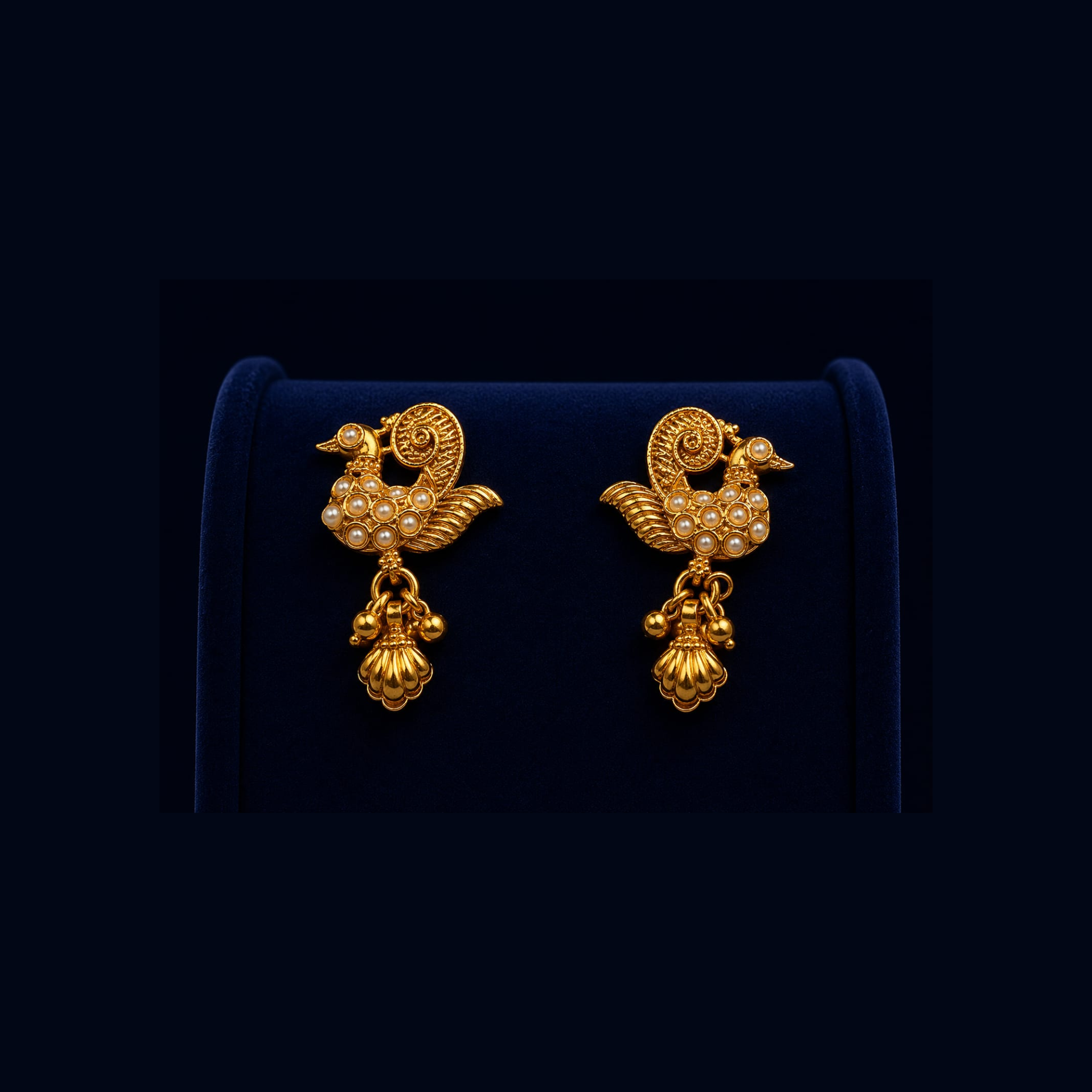 Peacock Pearl Drop Earrings | Traditional Antique Gold Design | Elegant Ethnic Jewellery
