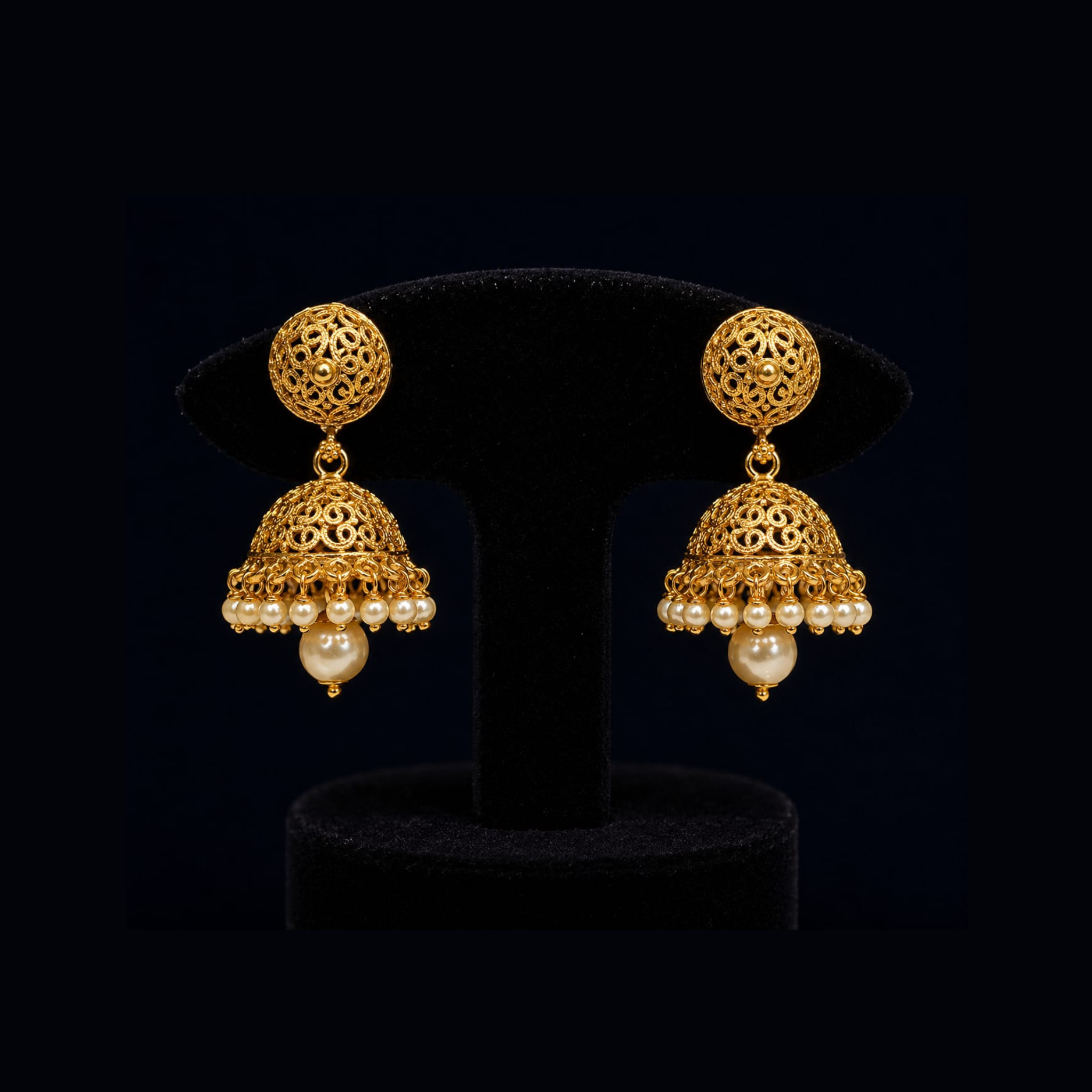 Pearl Drop Jhumka Earrings | Traditional Filigree Design | Premium Antique Gold Finish