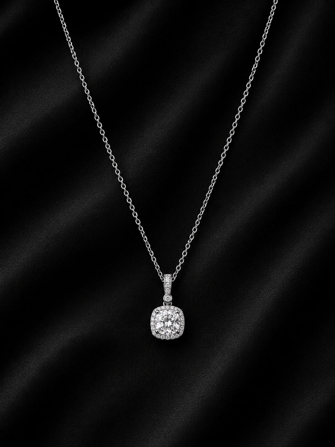Radiant Cushion Halo Pendant | Premium Lightweight Daily Wear | Anti-Tarnish Finish