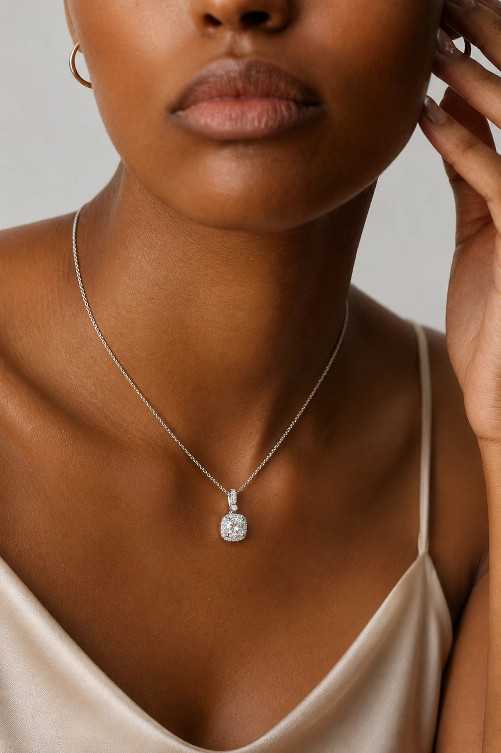 Radiant Cushion Halo Pendant | Premium Lightweight Daily Wear | Anti-Tarnish Finish