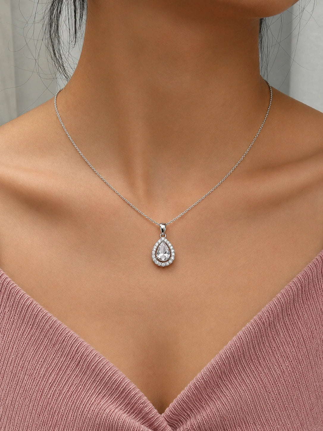 Royal Teardrop Halo Pendant   | Premium Lightweight Daily Wear | Anti-Tarnish Finish