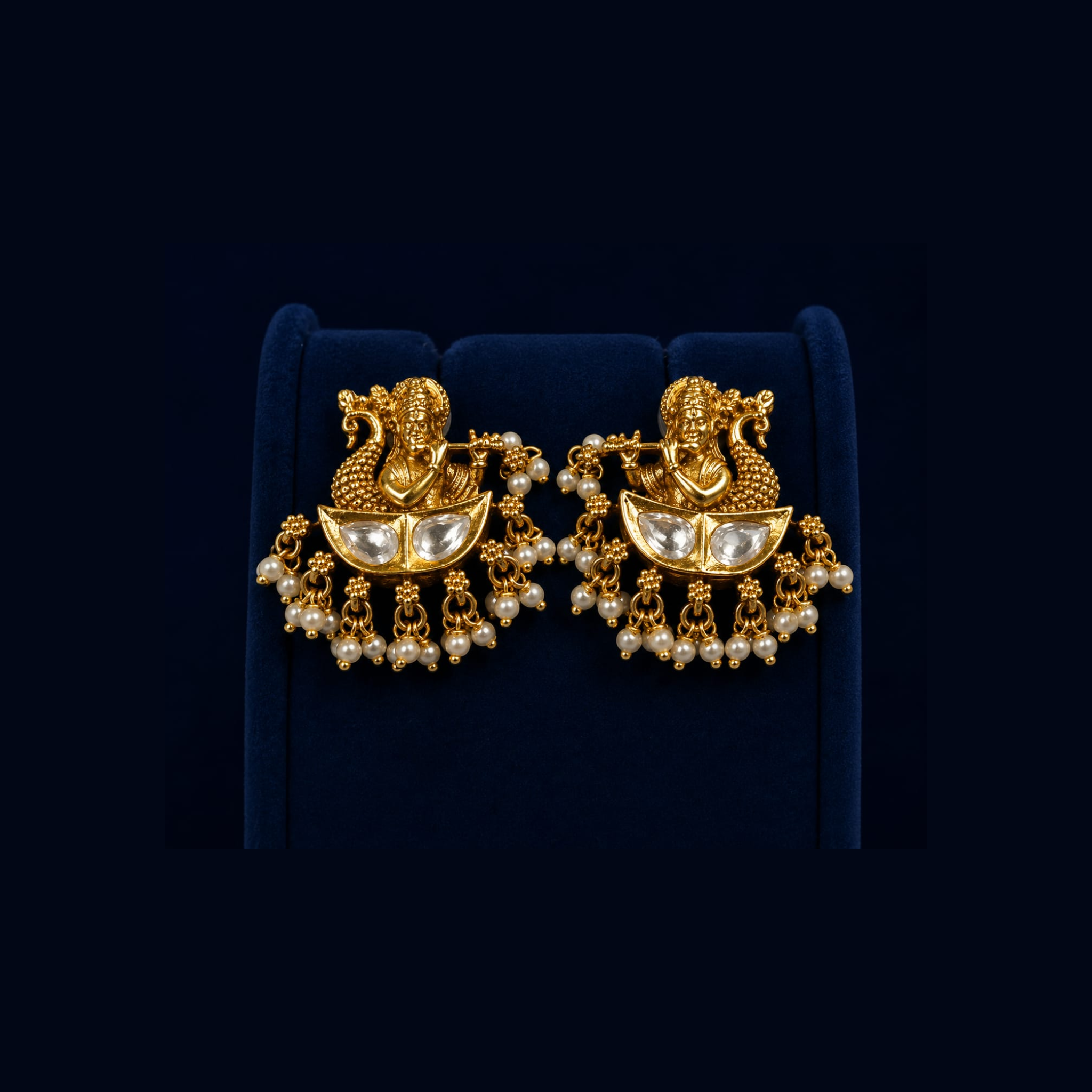 Swan Kundan Pearl Chandbali Earrings | Traditional Antique Gold Design | Premium Ethnic Jewellery