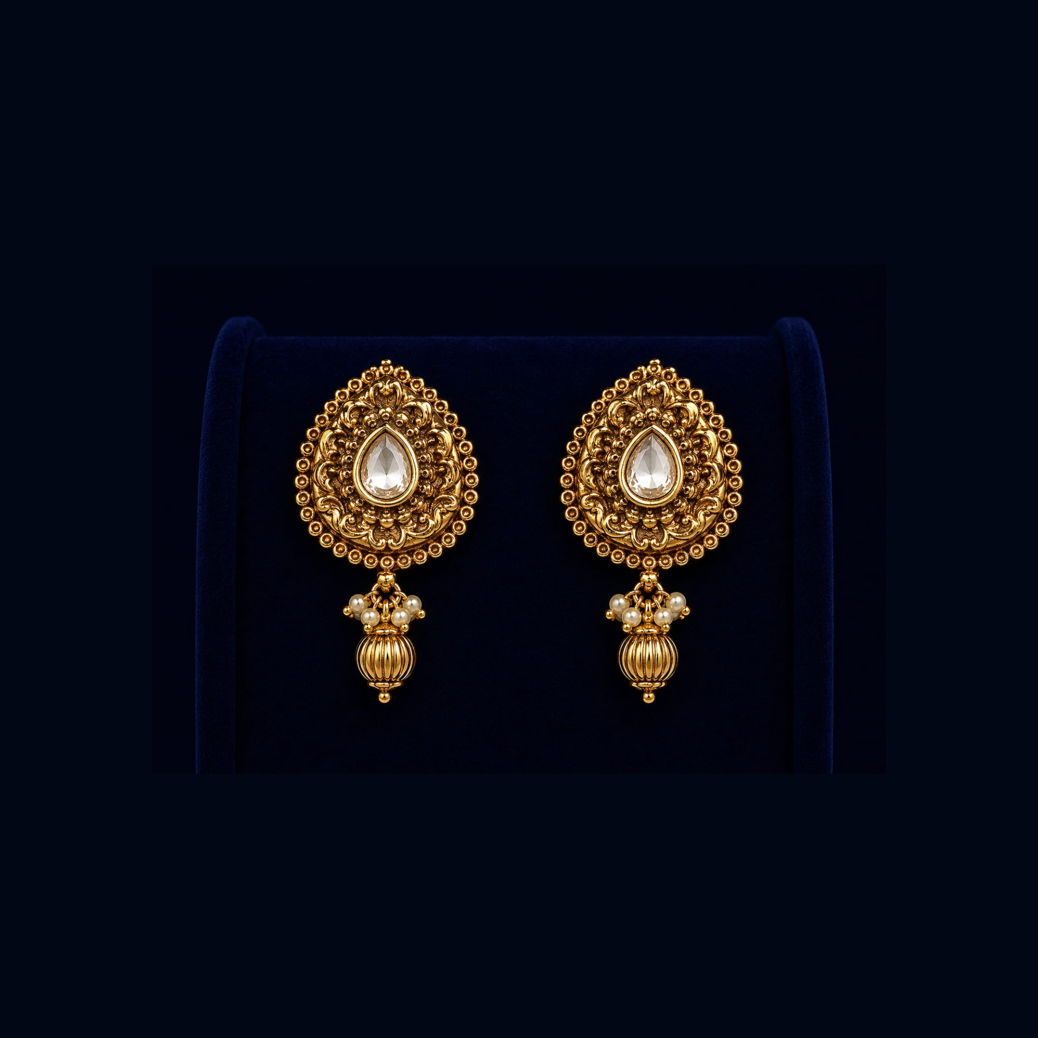 Teardrop Kundan Drop Earrings | Traditional Antique Gold Design | Elegant Ethnic Jewellery
