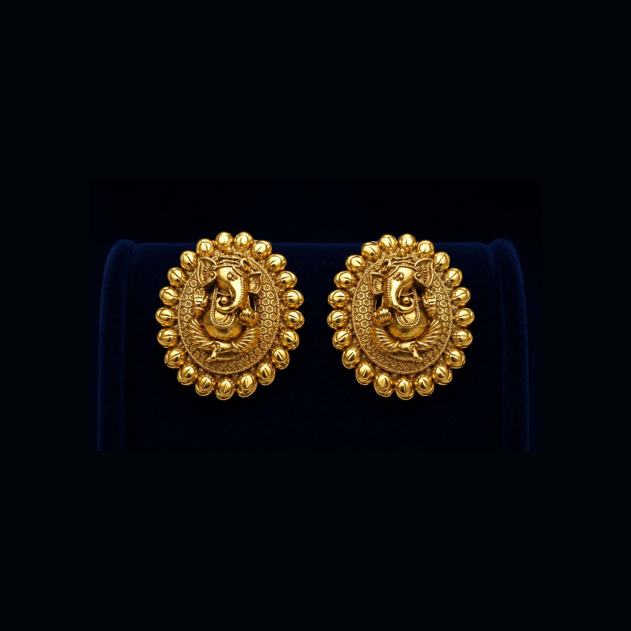 Temple Ganesha Stud Earrings | Traditional Antique Gold Design | Heritage Ethnic Jewellery