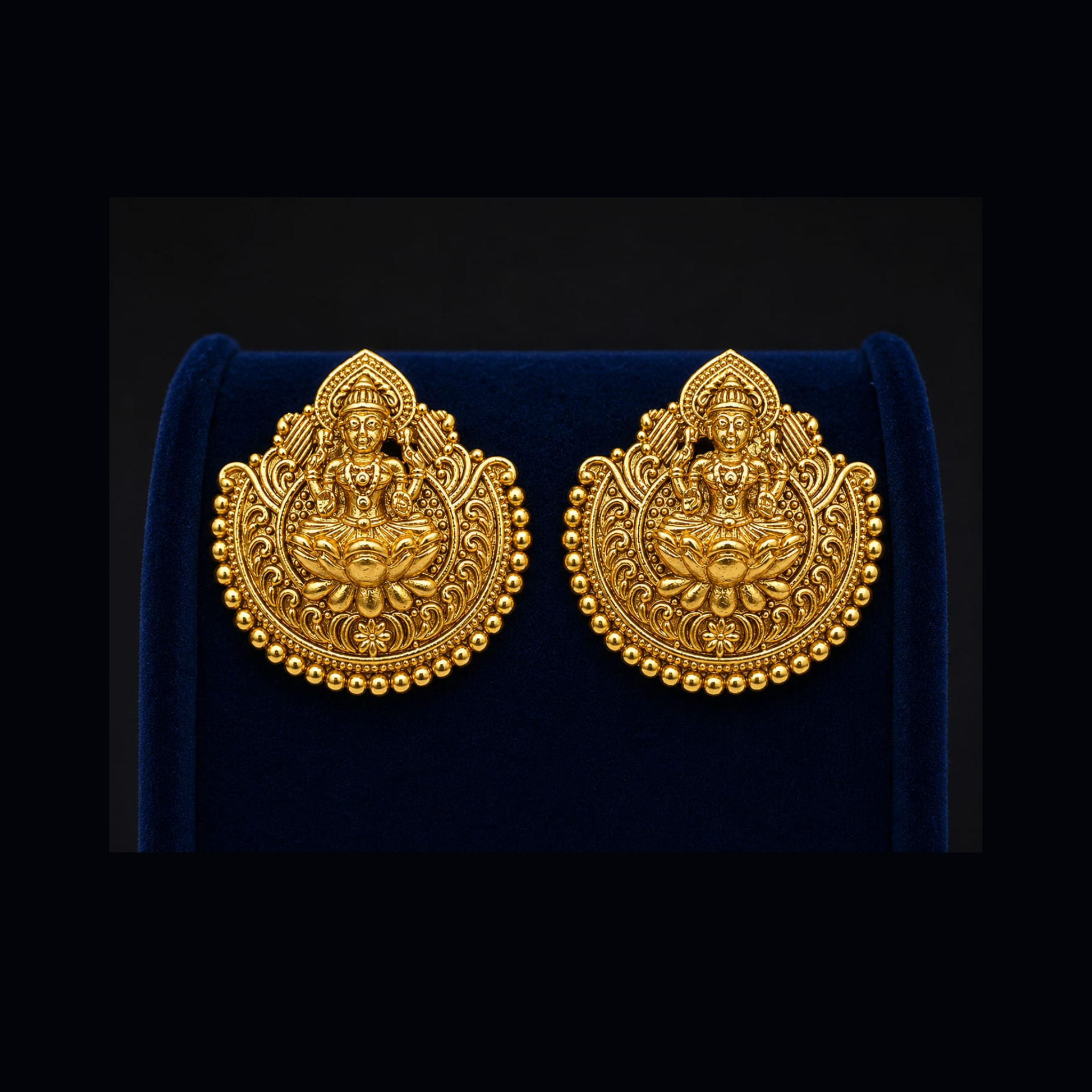 Temple Lakshmi Stud Earrings | Traditional Antique Gold Design | Heritage Ethnic Jewellery
