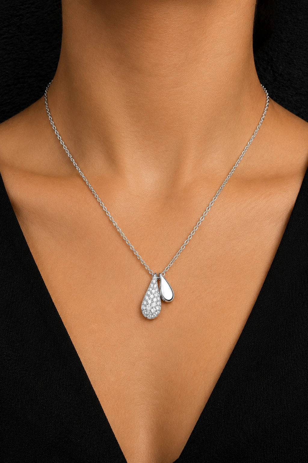 Twin Teardrop Spark Pendant | Premium Lightweight Daily Wear | Anti-Tarnish Finish