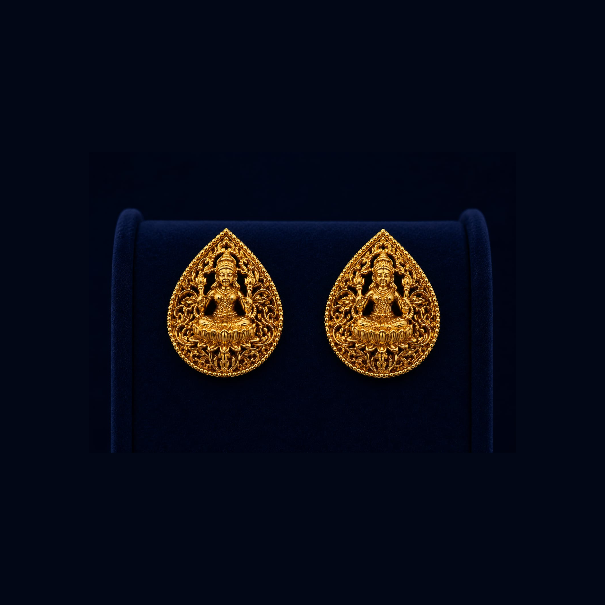 Temple Lakshmi Teardrop Stud Earrings | Traditional Antique Gold Design | Heritage Ethnic Jewellery