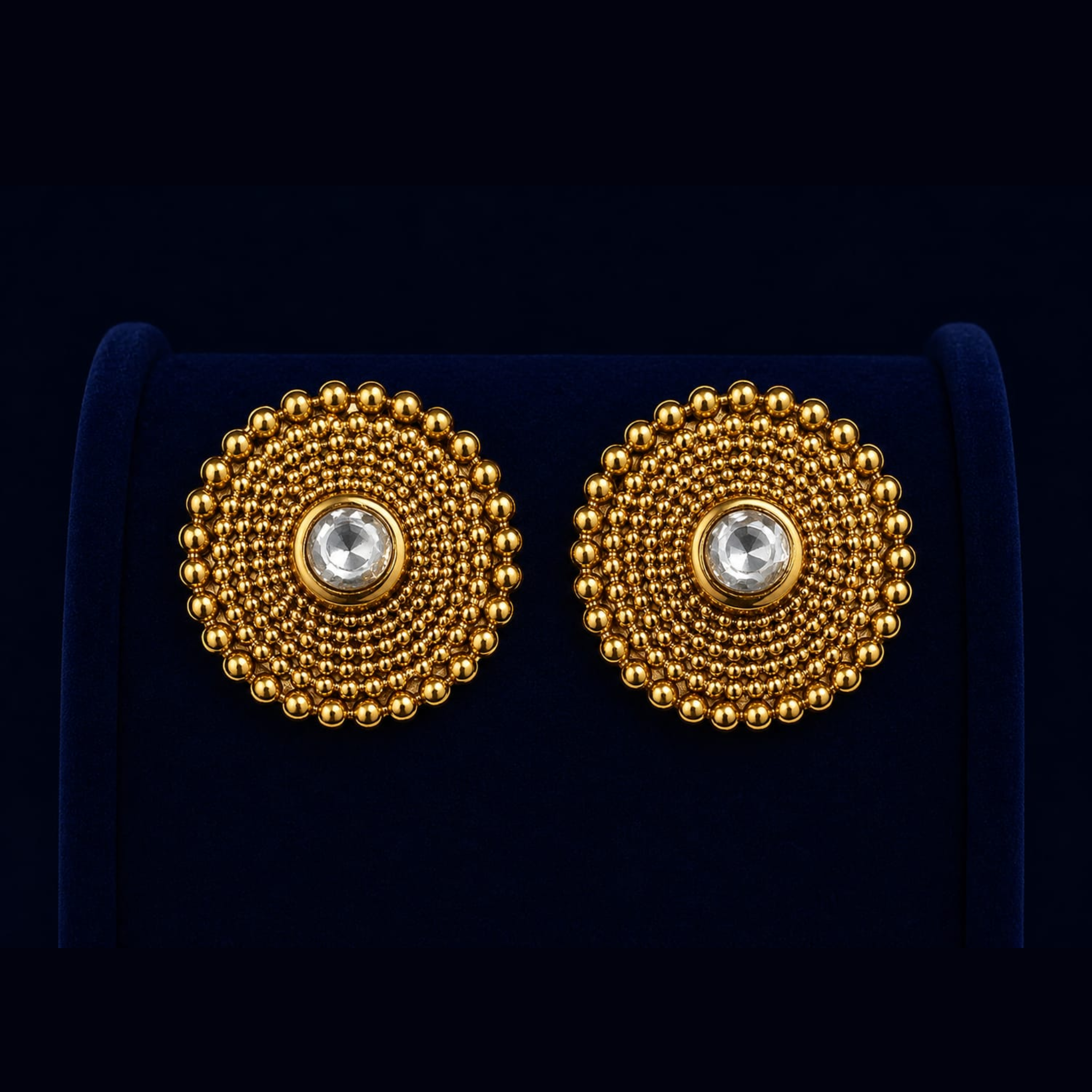 Classic Beaded Stud Earrings | Antique Gold Finish | Timeless Traditional Jewellery