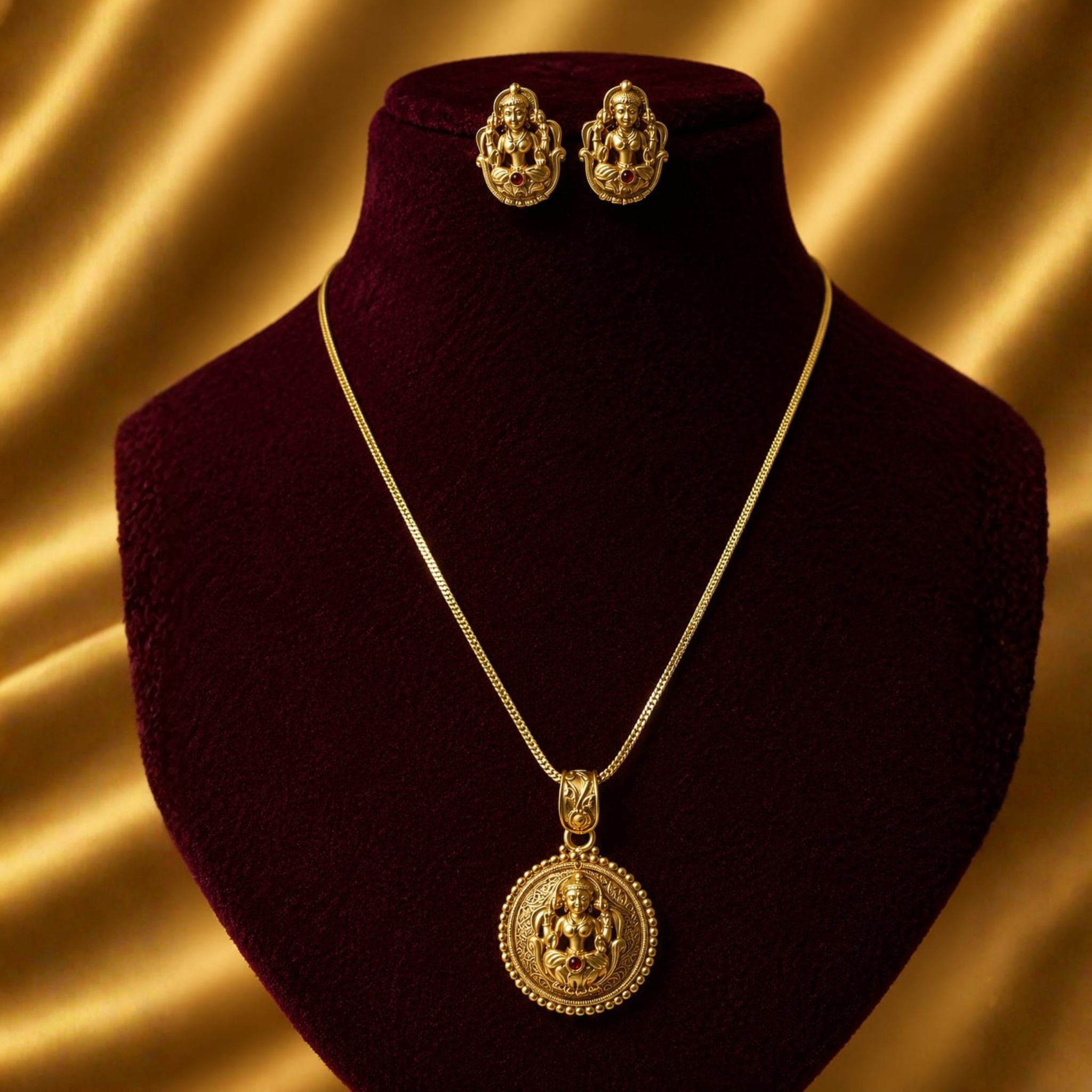 Temple Lakshmi Pendant Set | Antique Gold Finish | Traditional Heritage Jewellery