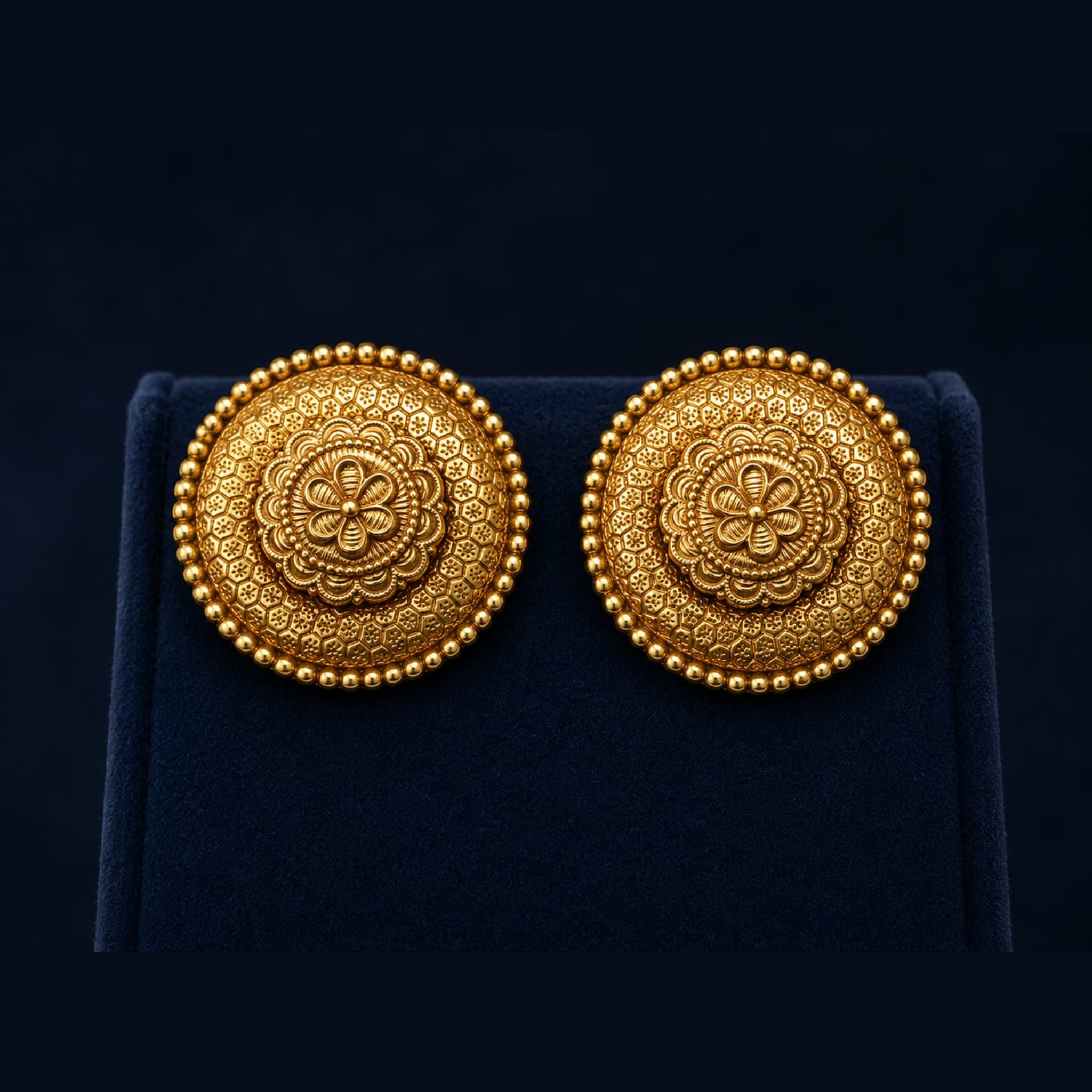Floral Coin Stud Earrings | Antique Gold Finish | Classic Traditional Jewellery