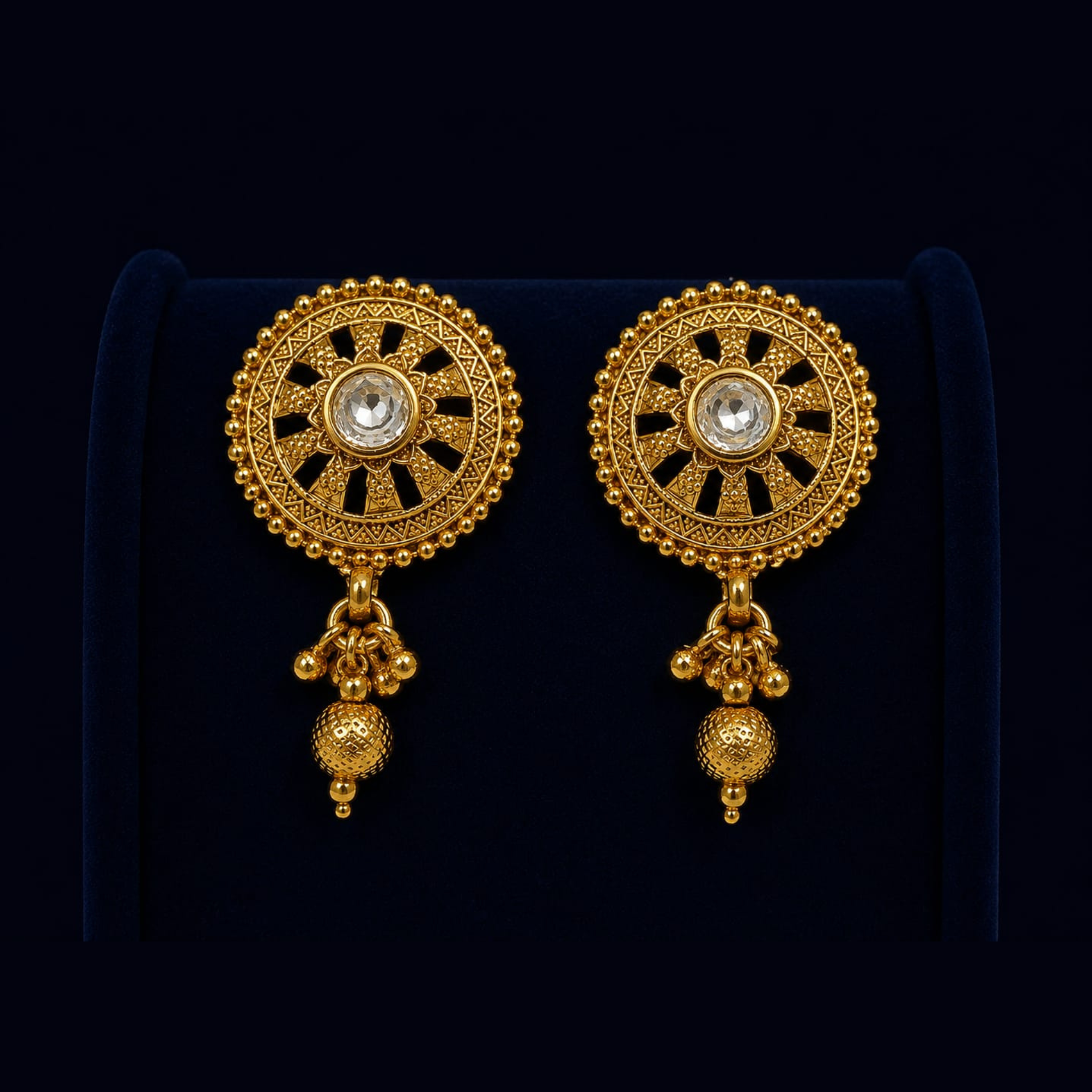 Sunburst Drop Earrings | Traditional Antique Gold Design | Classic Ethnic Jewellery