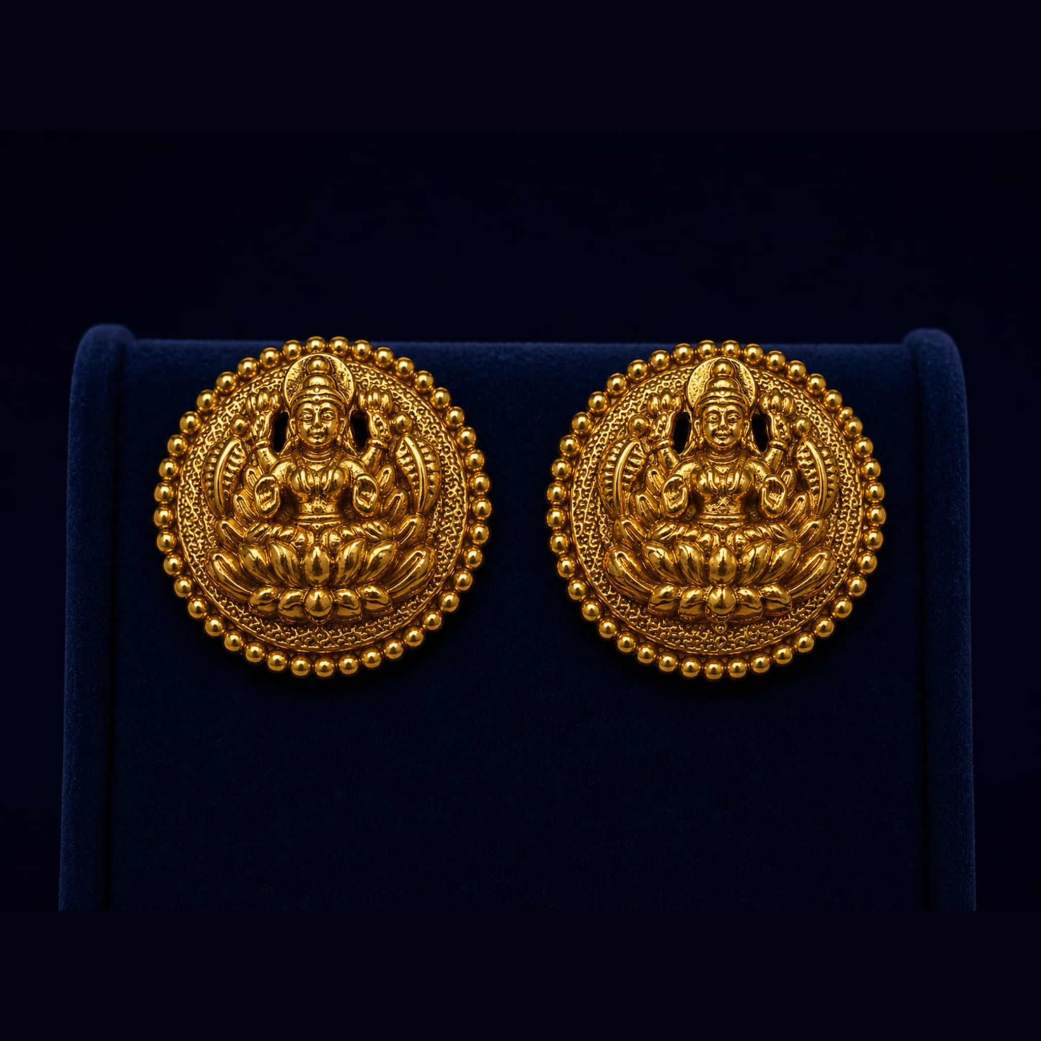 Temple Lakshmi Coin Stud Earrings | Traditional Antique Gold Design | Heritage Ethnic Jewellery