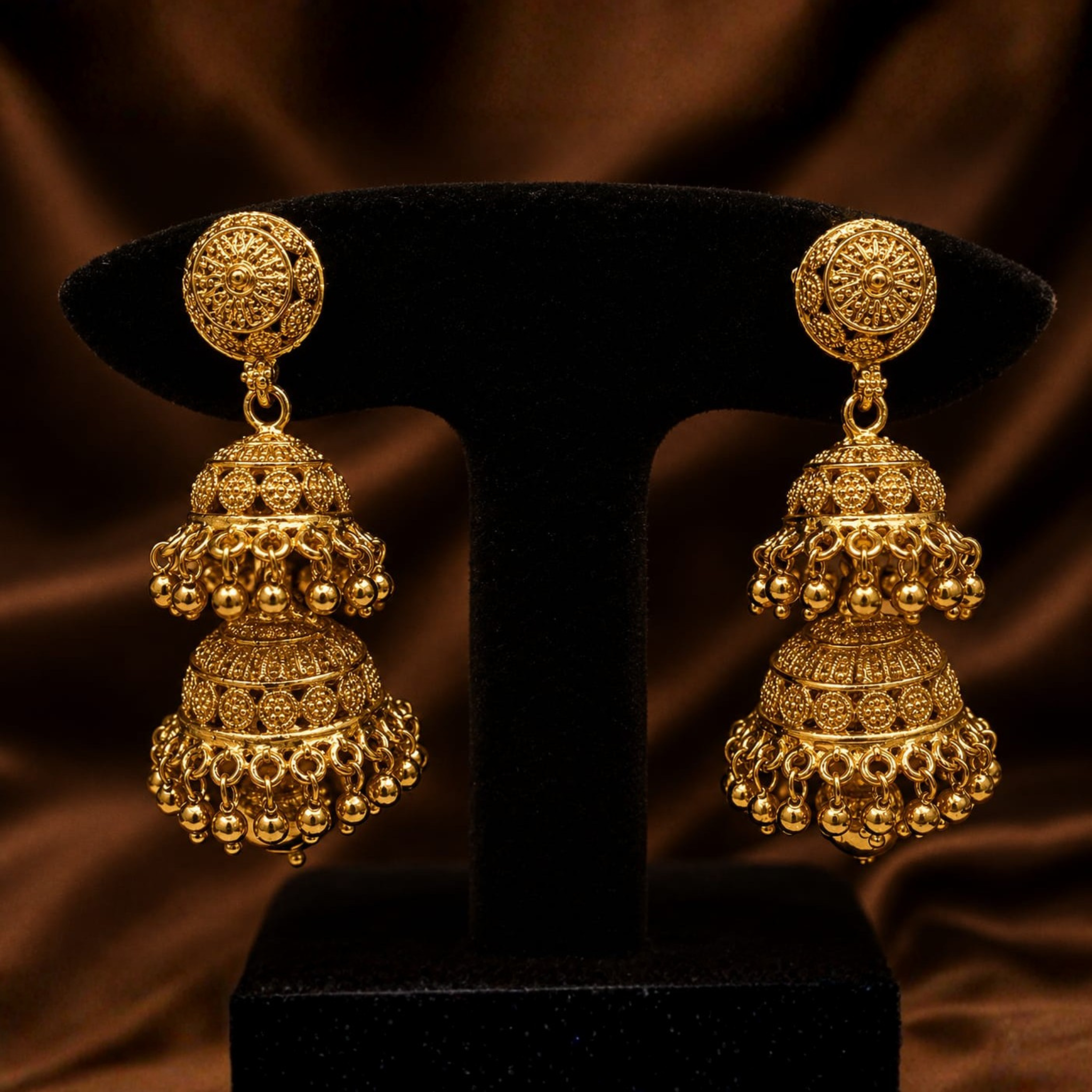 Traditional Gold Jhumka Earrings | Intricate Temple Design | Premium Antique Finish