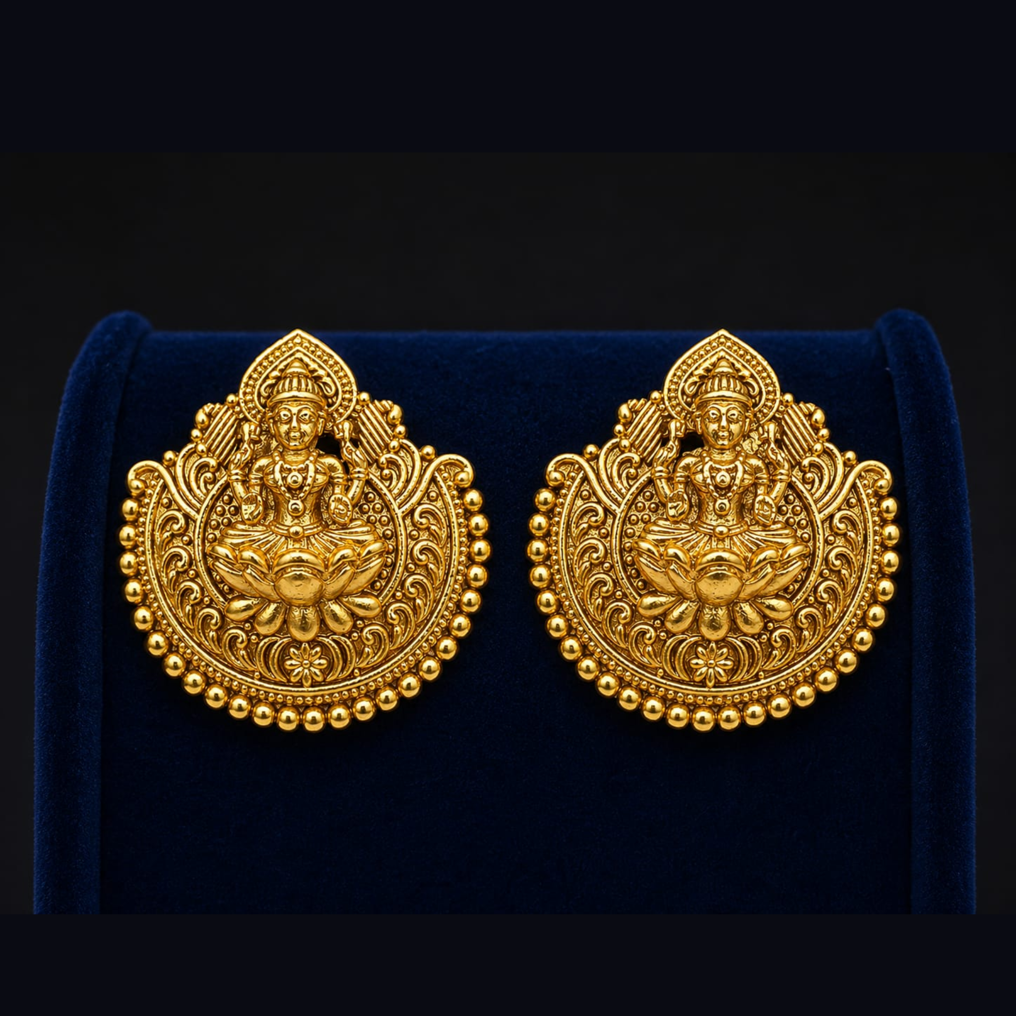 Temple Lakshmi Stud Earrings | Traditional Antique Gold Design | Premium Ethnic Jewellery
