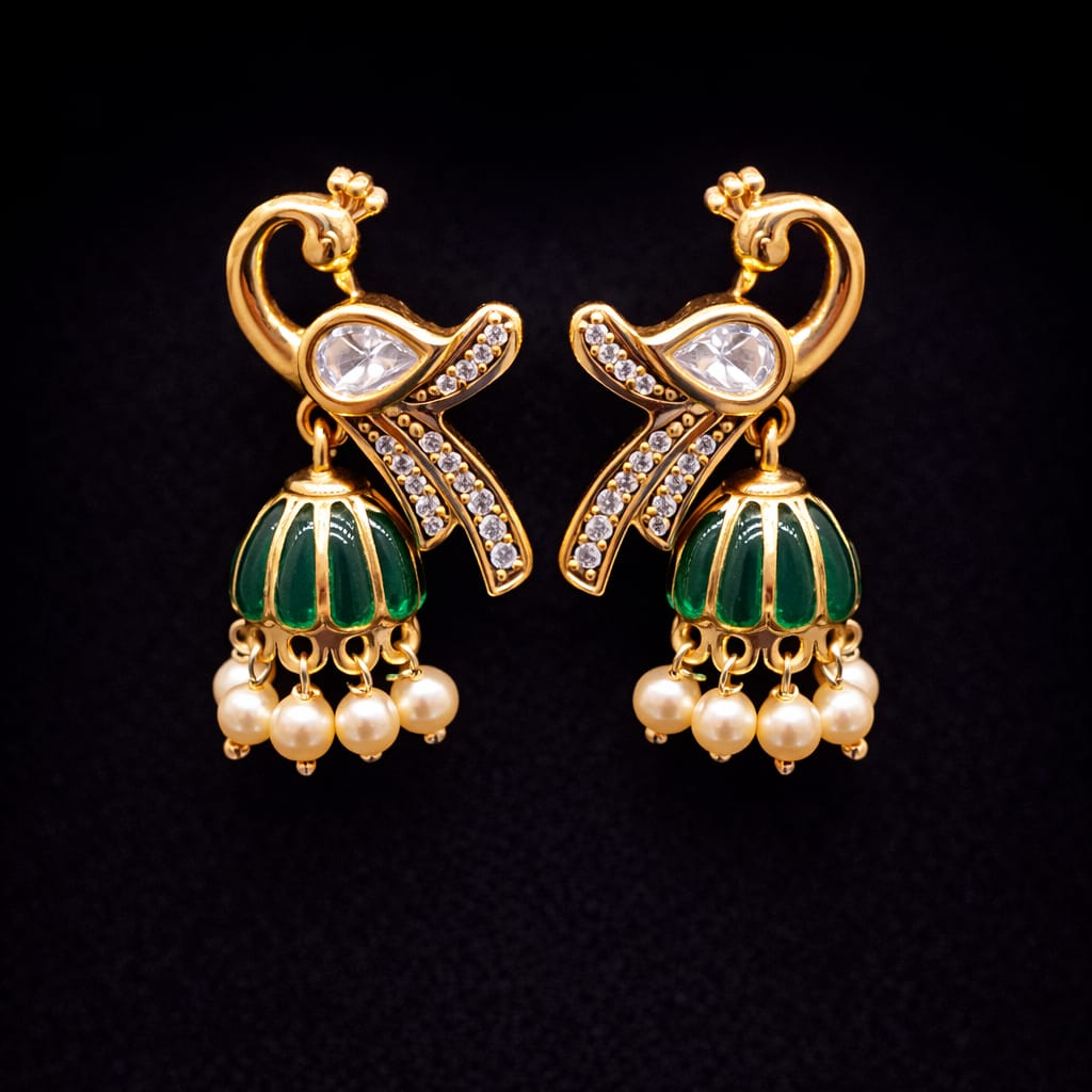 Peacock Kundan Jhumka Earrings
