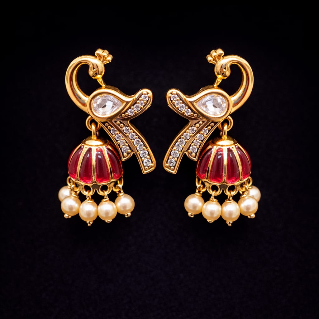 Peacock Kundan Jhumka Earrings
