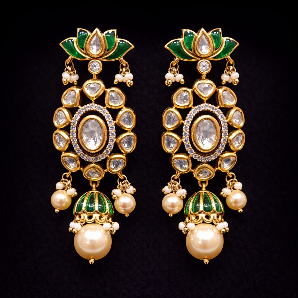 Lotus Kundan Jhumka Earrings