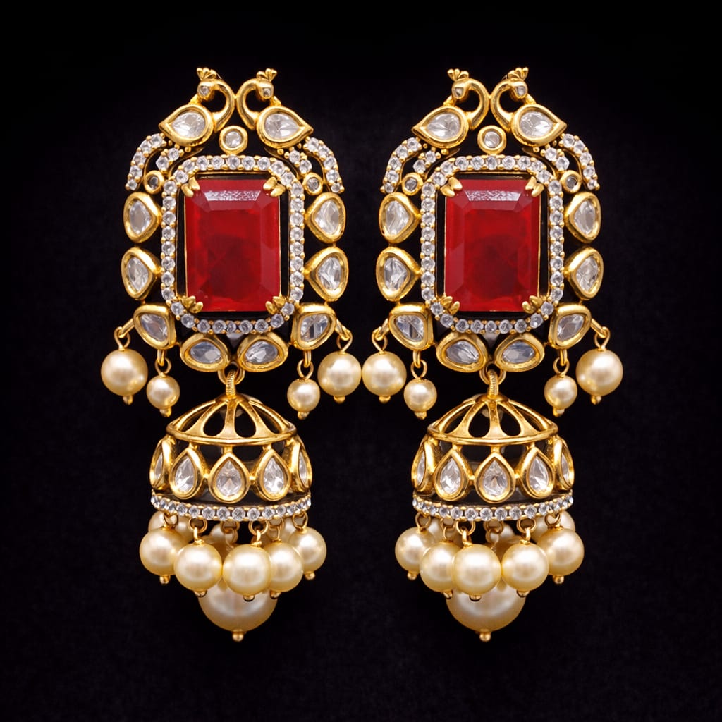 Ruby Kundan Jhumka Earrings
