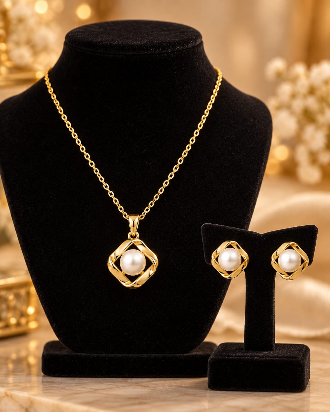 Elegant Pearl Weave Pendant & Earring Set