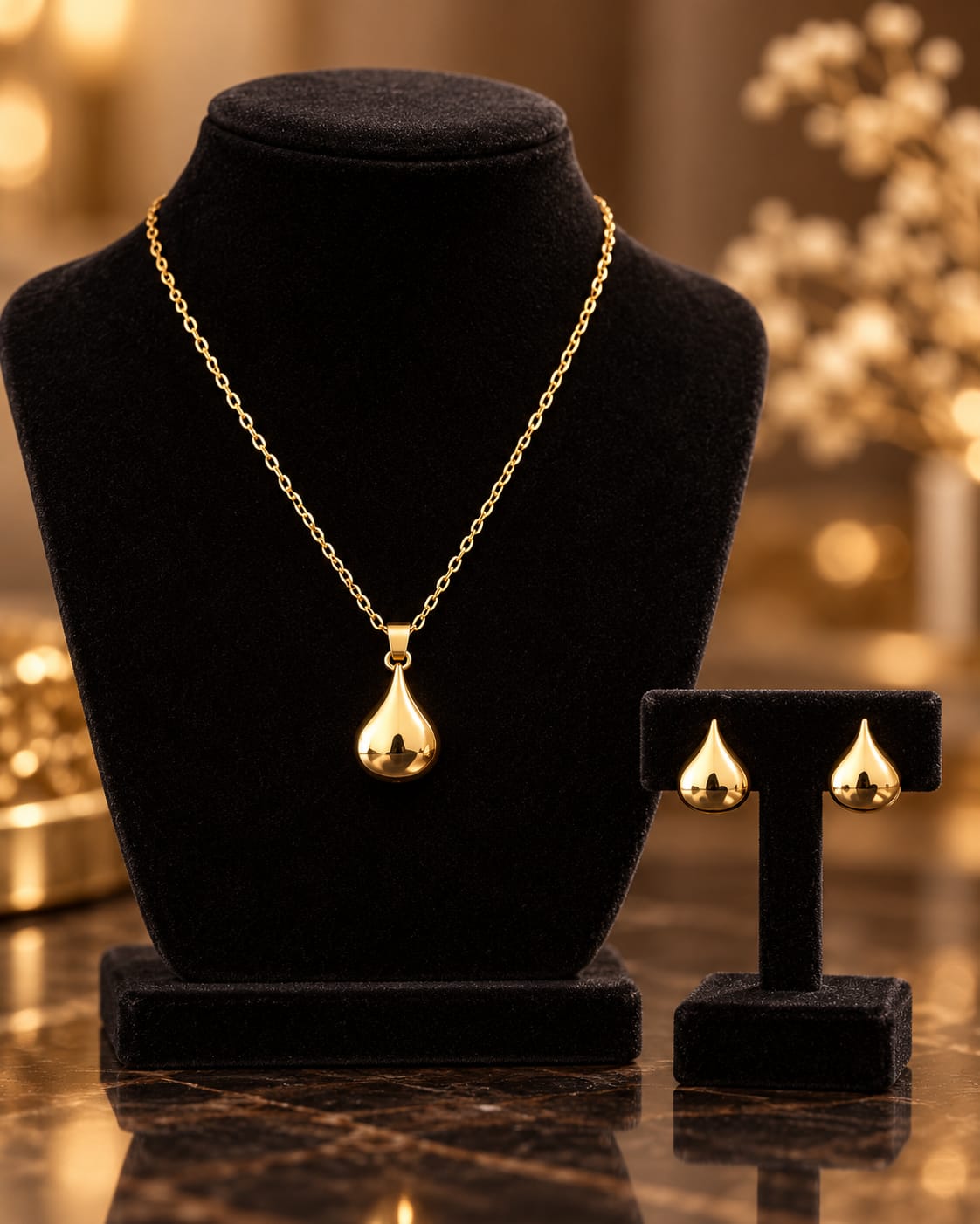 Classic Teardrop Gold Pendant & Earring Set